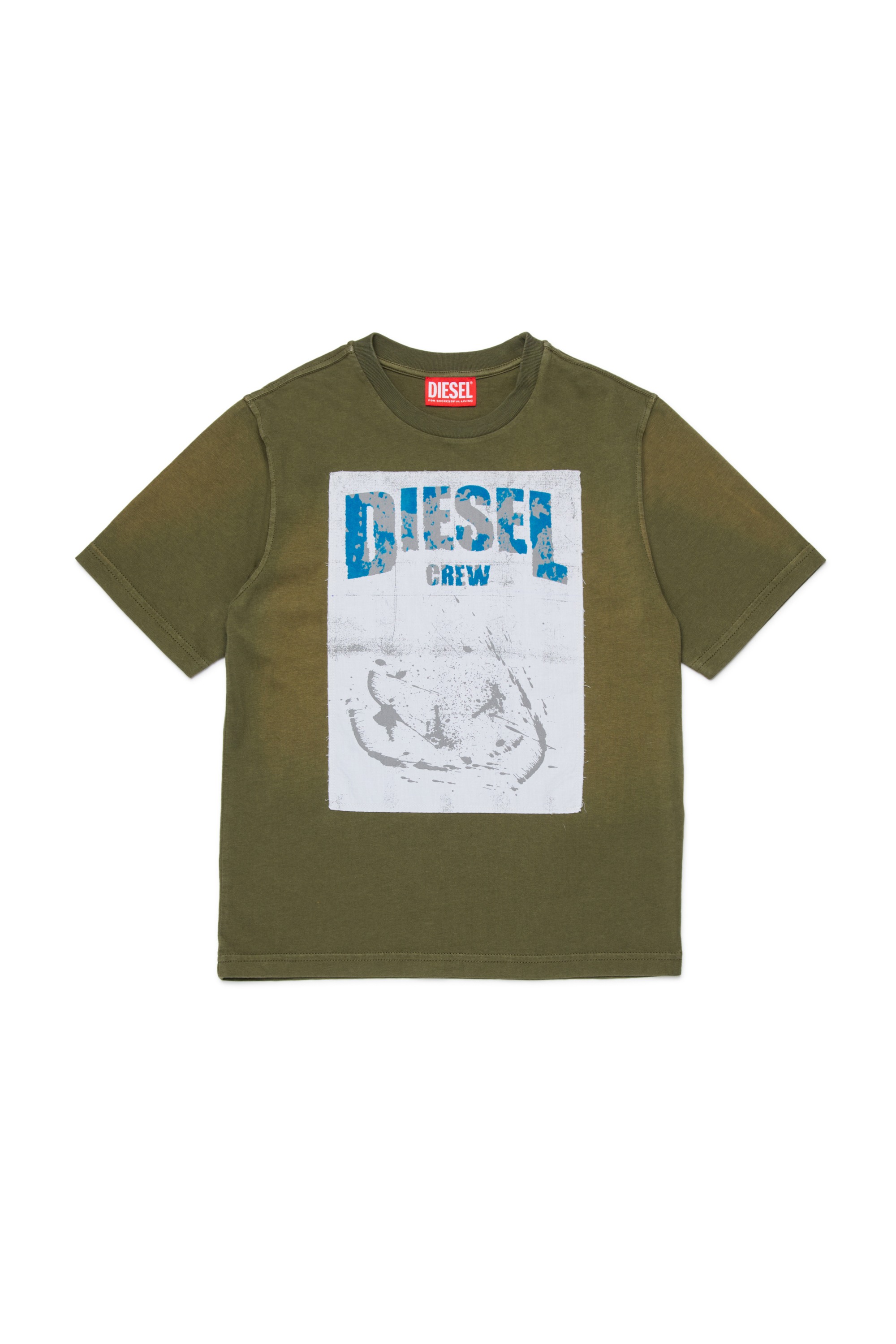 Green Cotton T-shirt with flocked Diesel graphic print