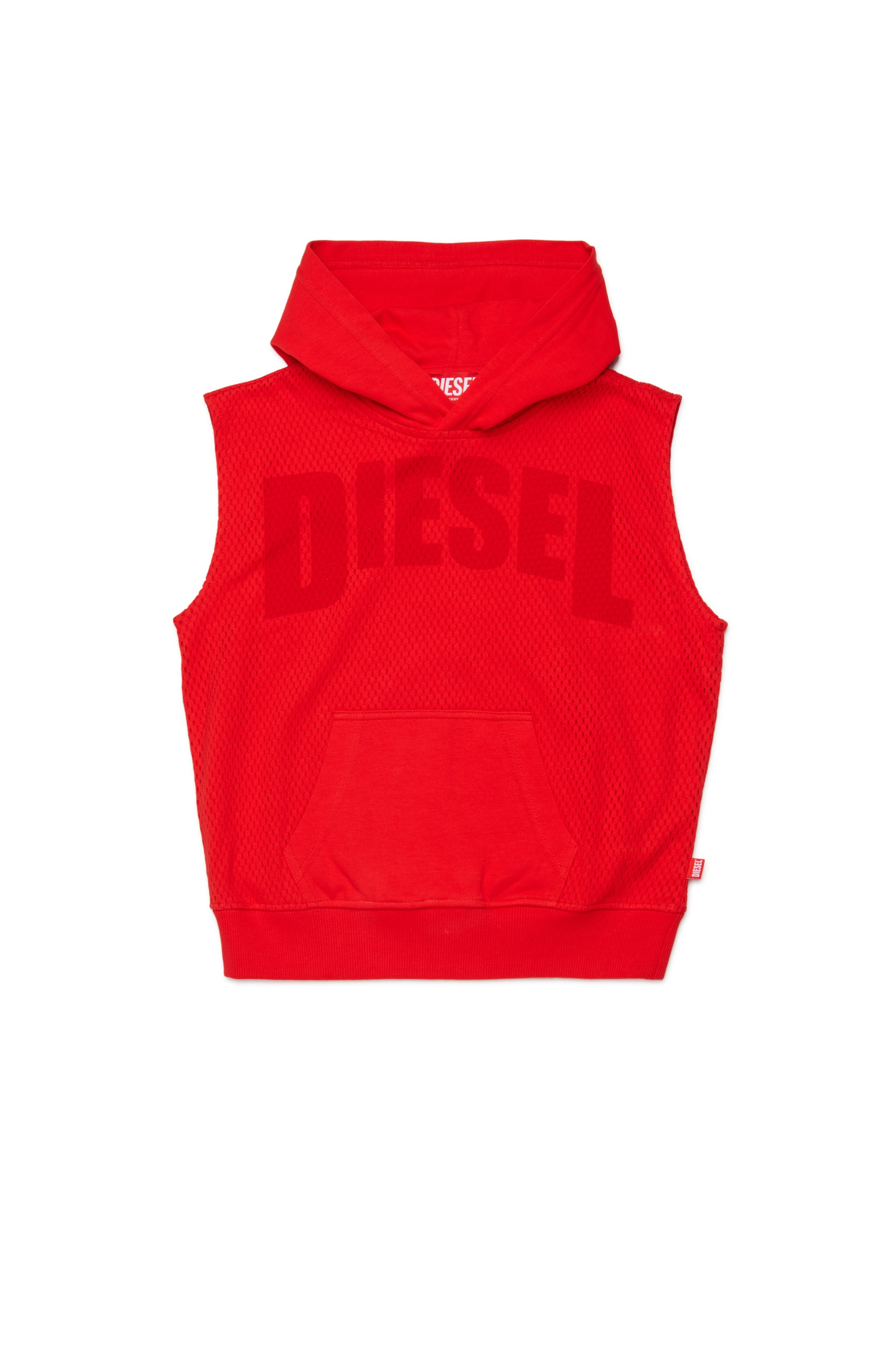 Red Sleeveless hoodie in cotton mesh