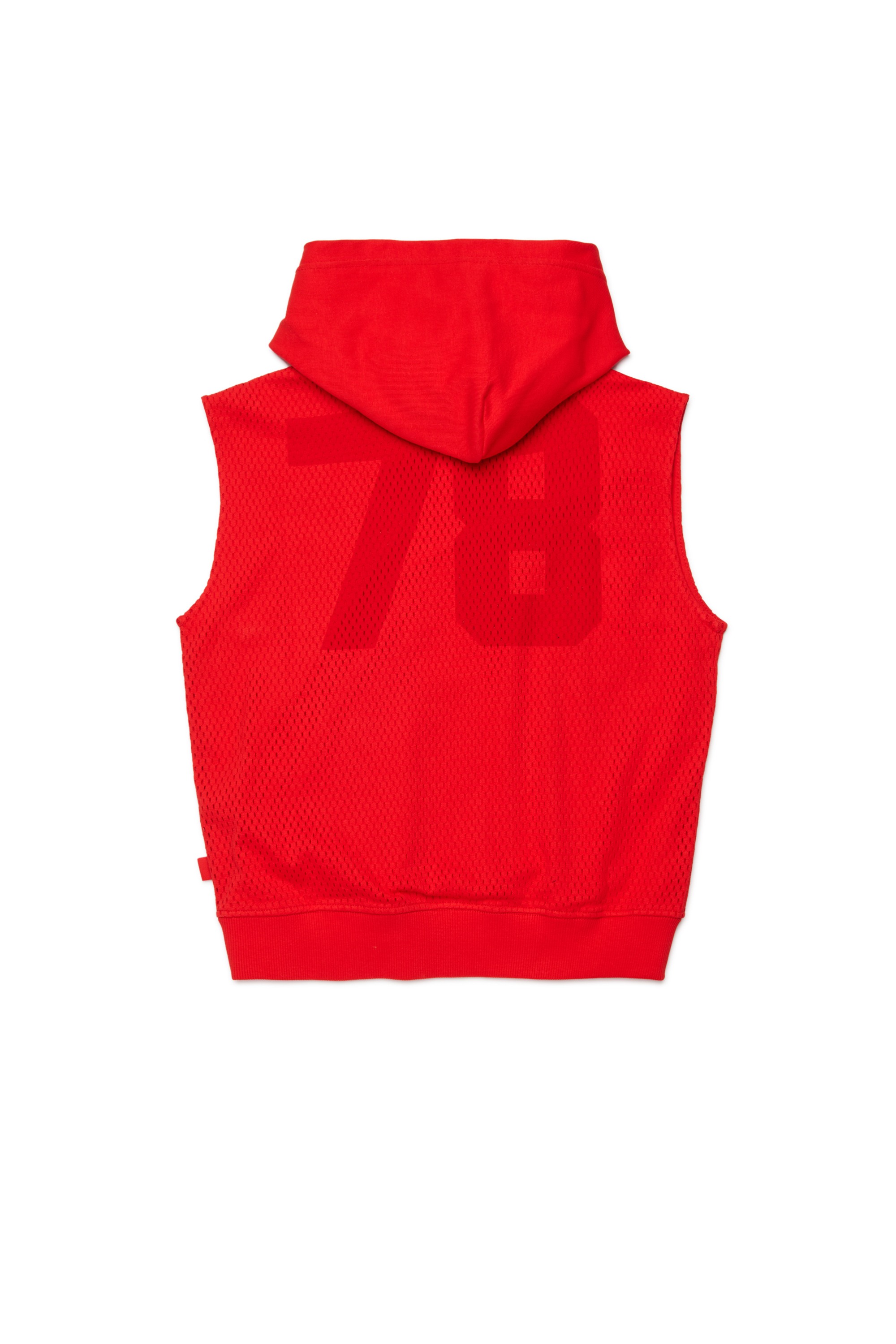 Red Sleeveless hoodie in cotton mesh