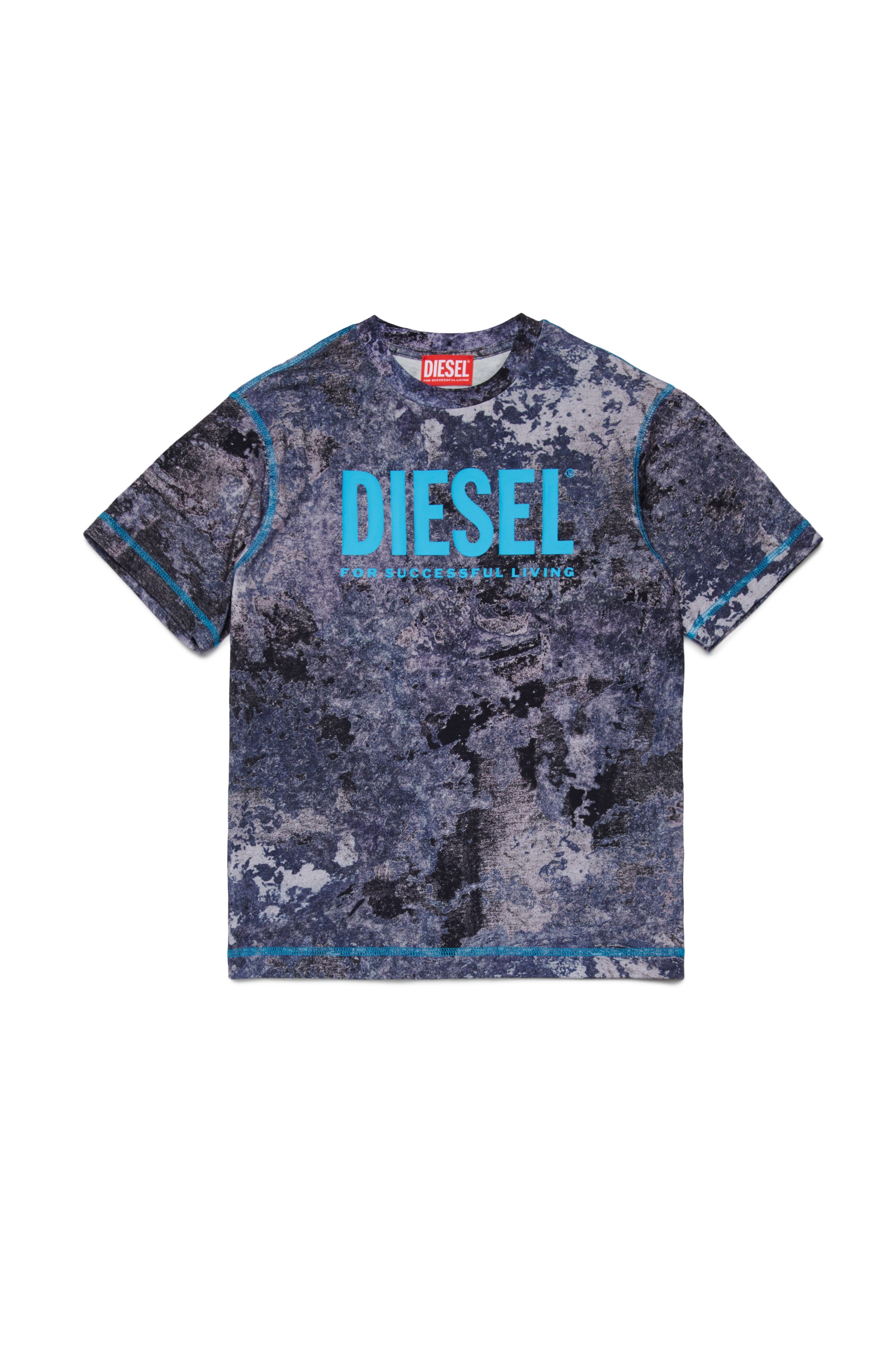 Blue Cotton T-shirt with all-over worn print