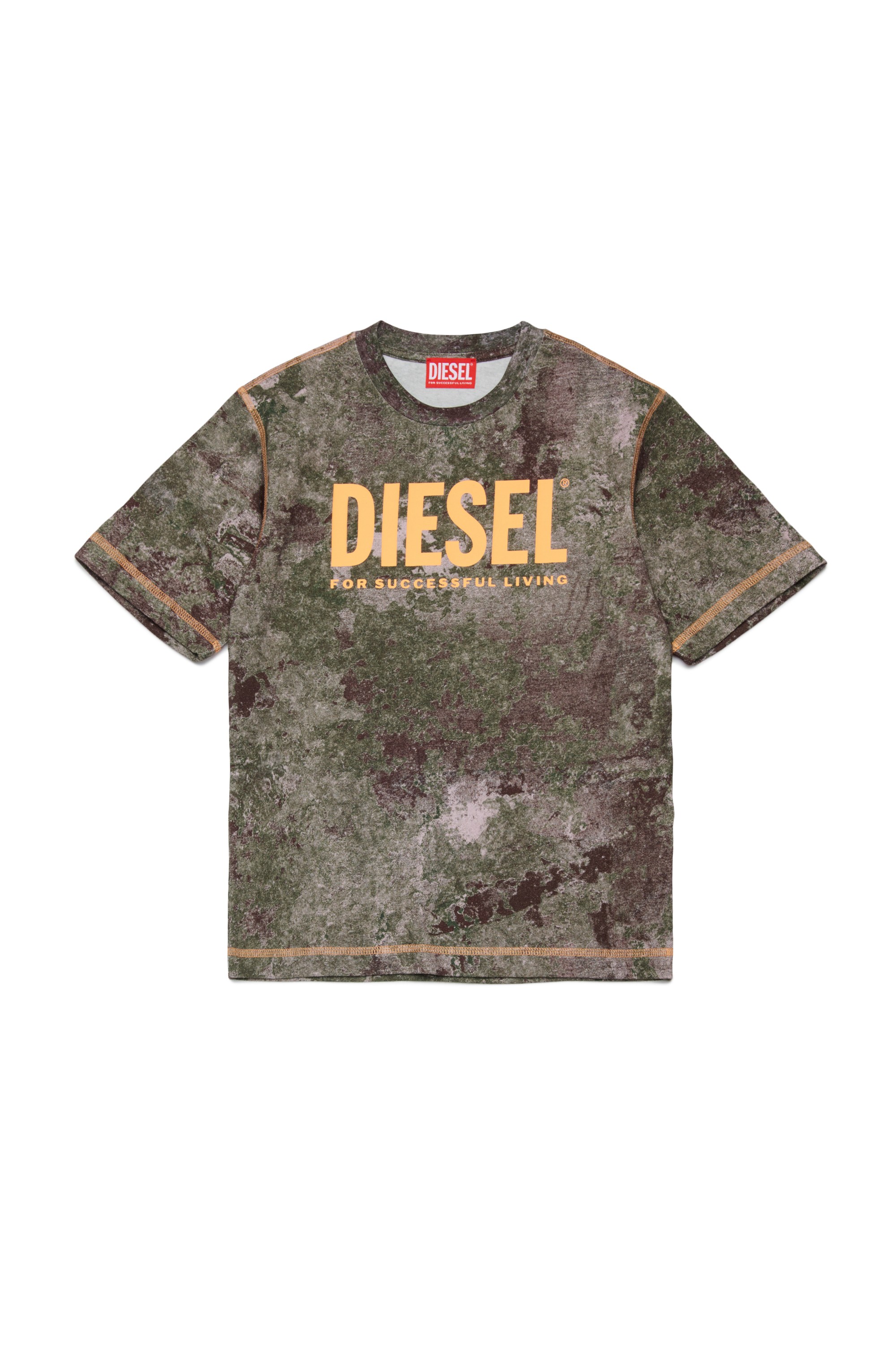 Green Cotton T-shirt with all-over worn print