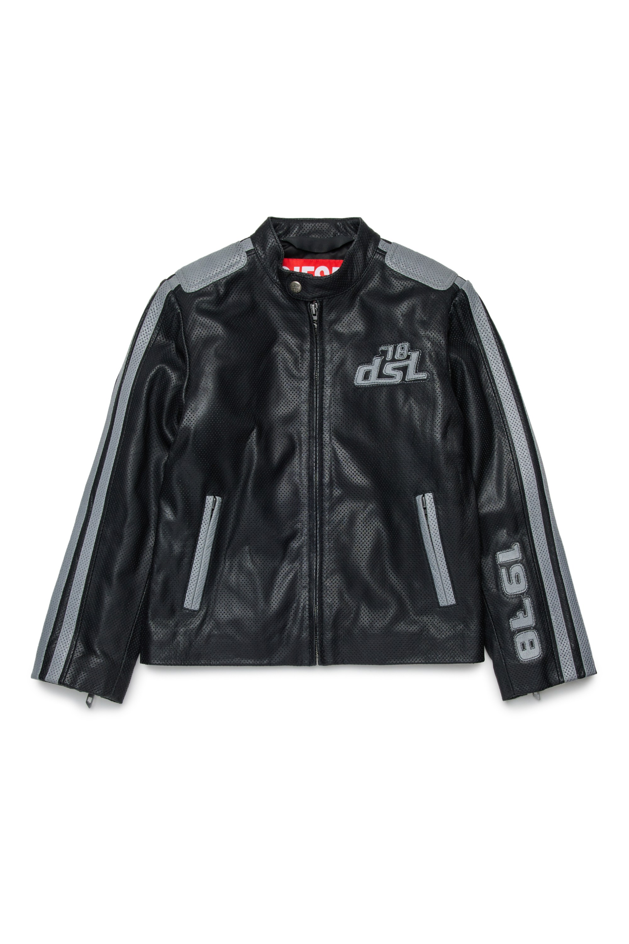 Black Leather jacket with perforated details