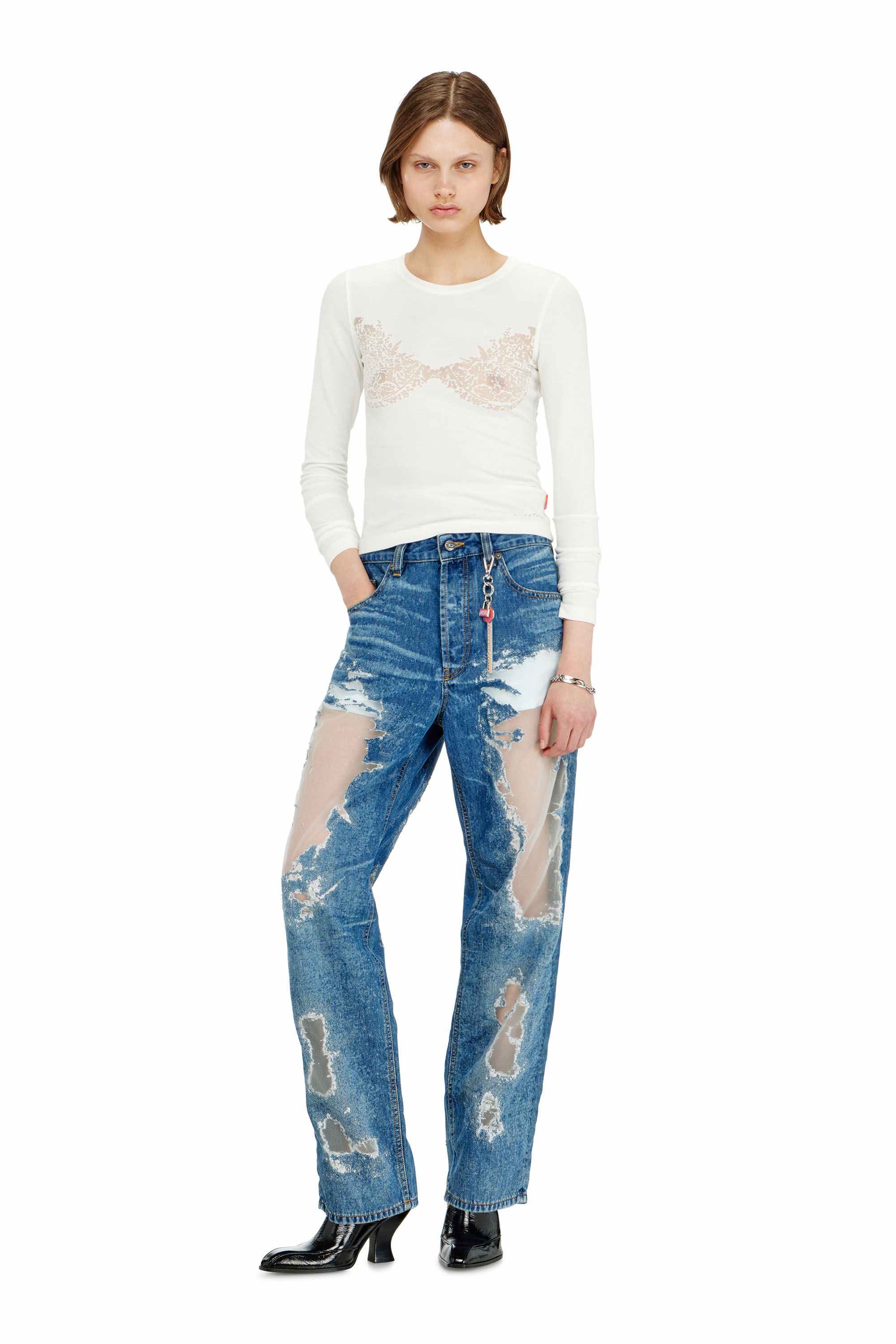 White Top with devoré lace effect