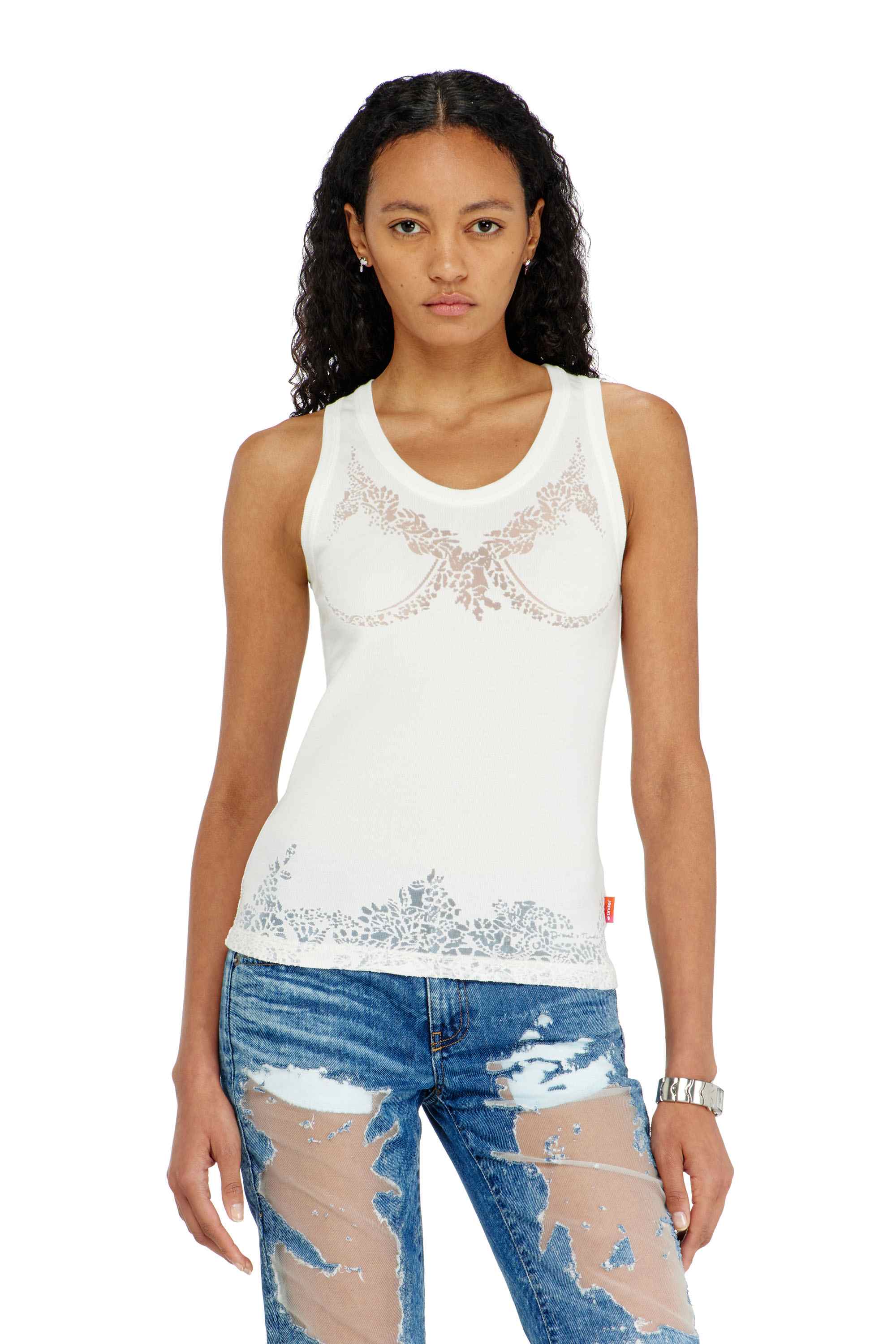 White Tank top with devoré lace effect