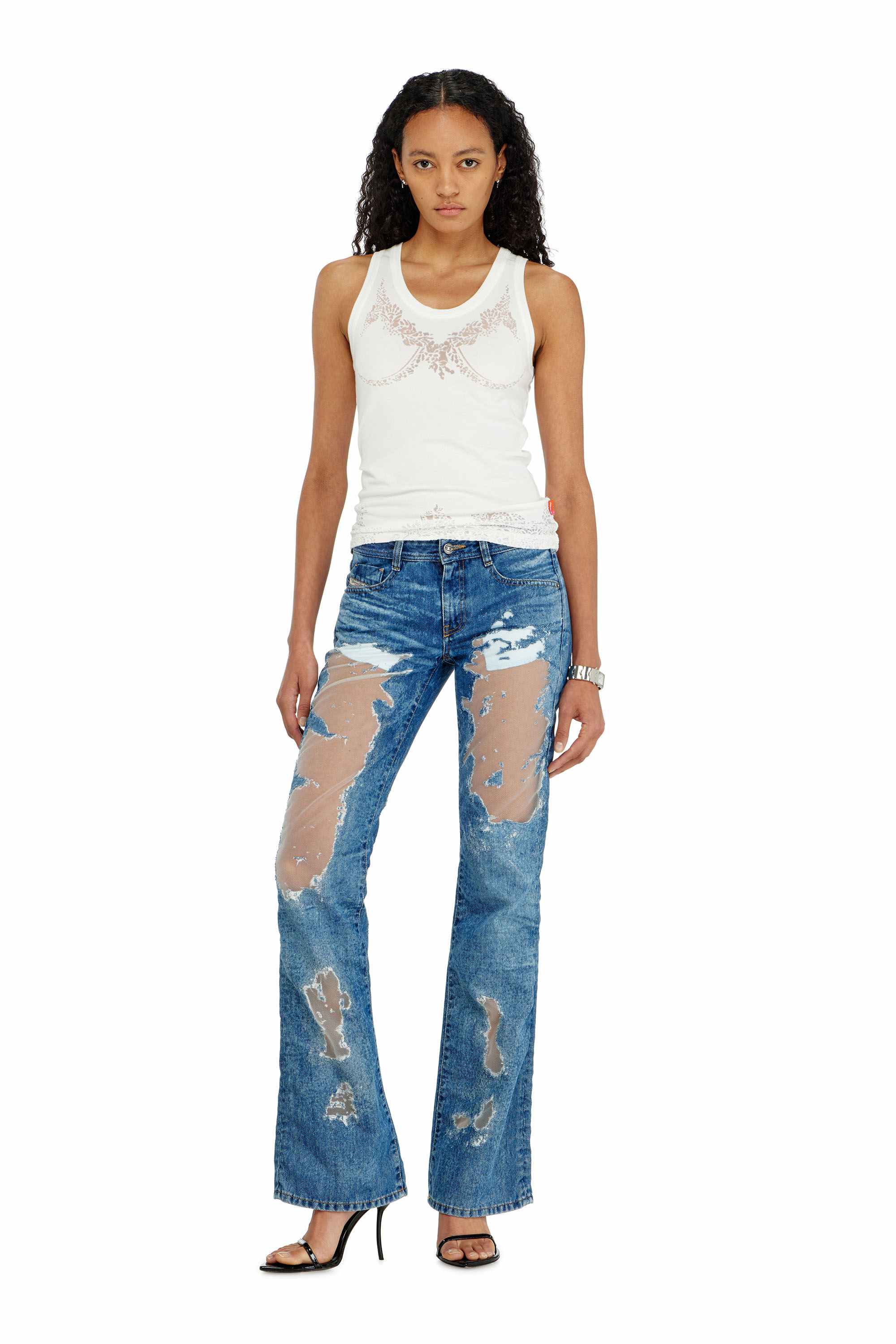 White Tank top with devoré lace effect