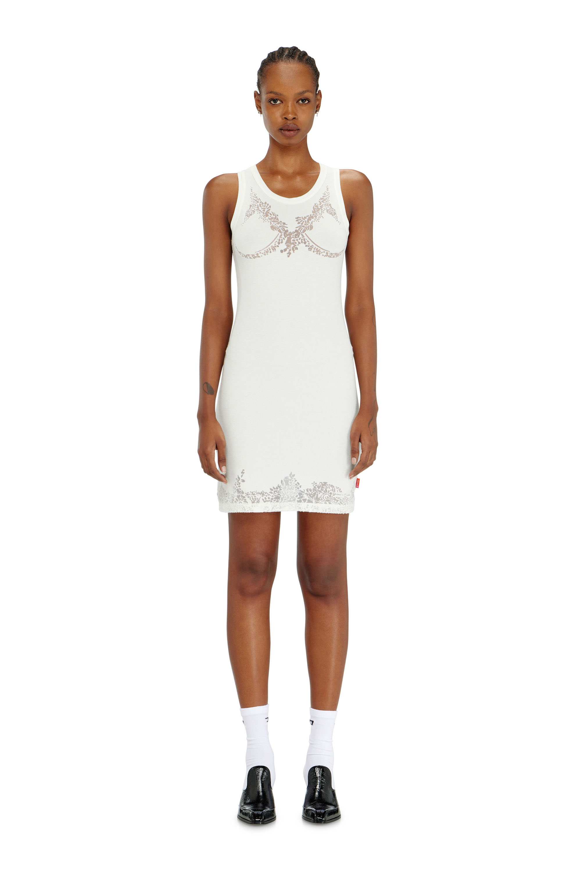 White Mini tank dress with devoré lace effect