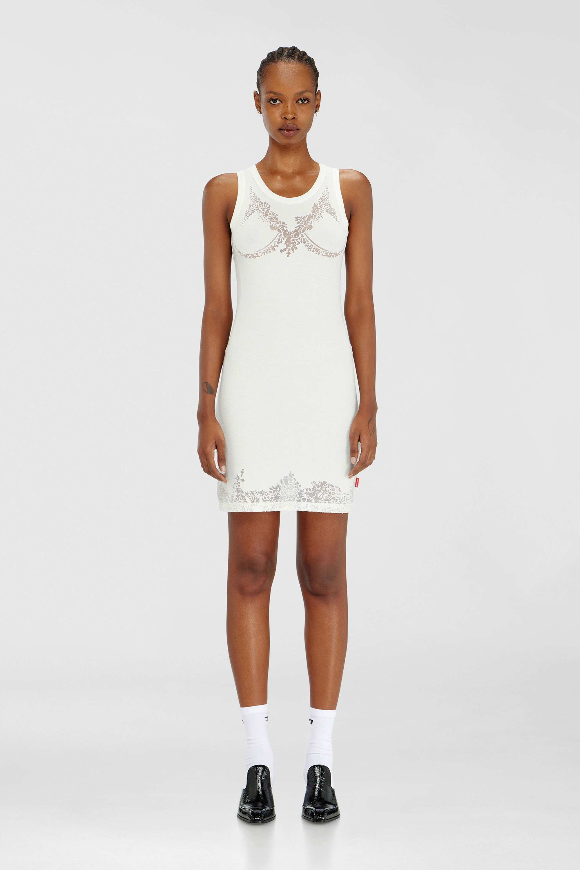 White Mini tank dress with devoré lace effect