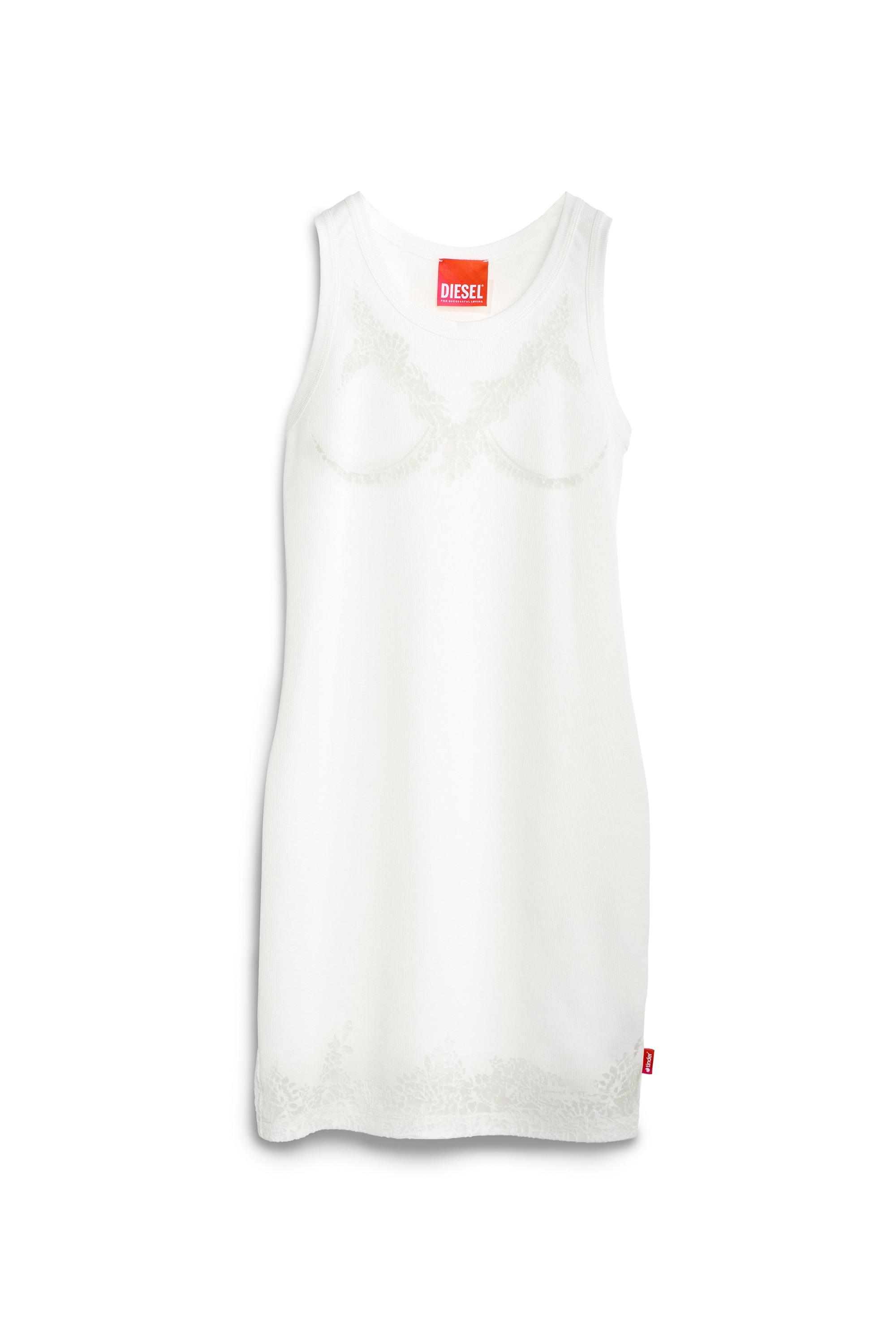 White Mini tank dress with devoré lace effect