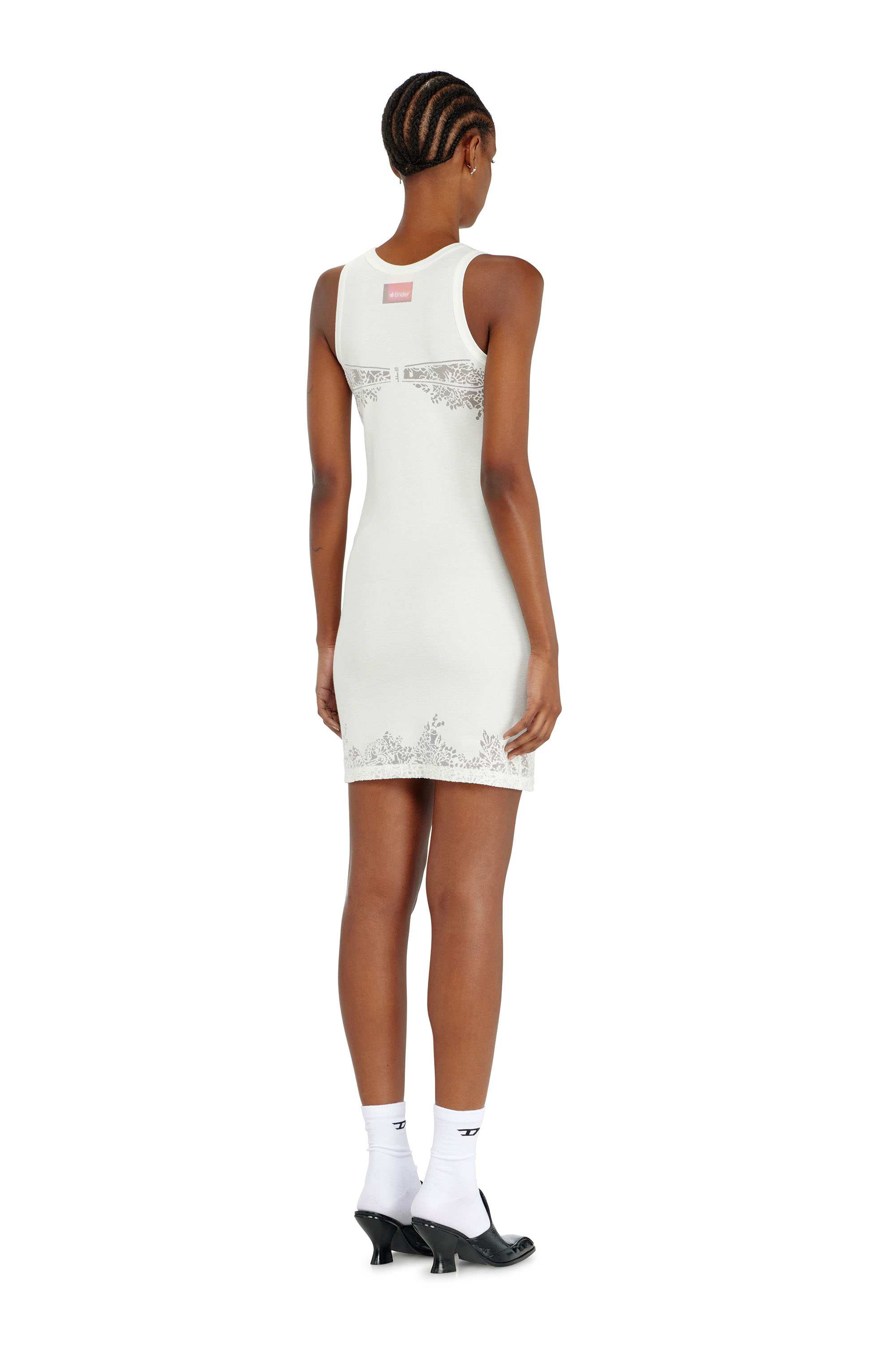 White Mini tank dress with devoré lace effect