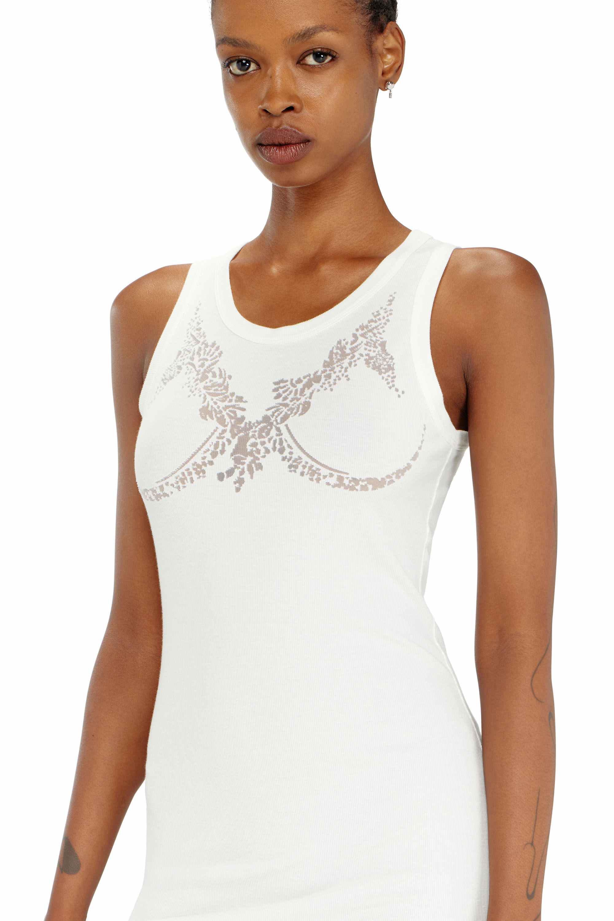White Mini tank dress with devoré lace effect