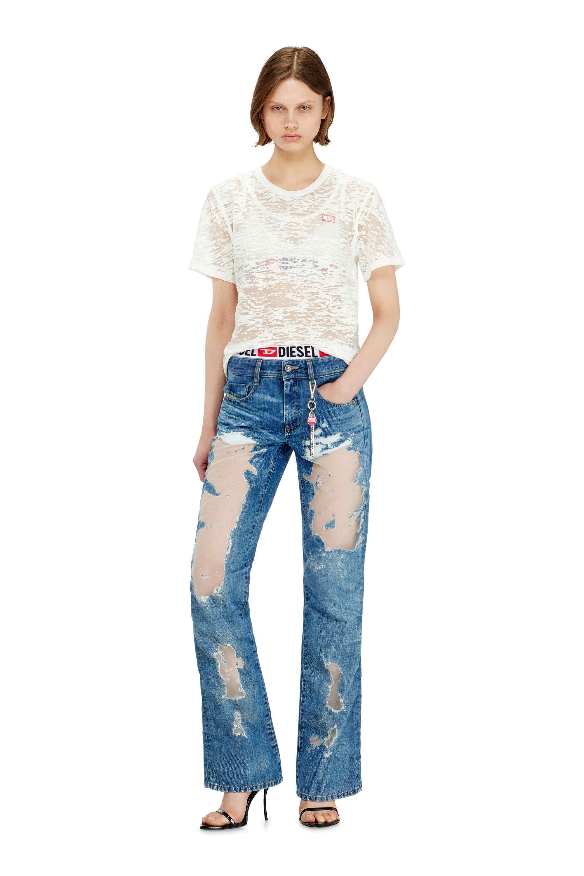 White T-shirt in all-over devoré jersey