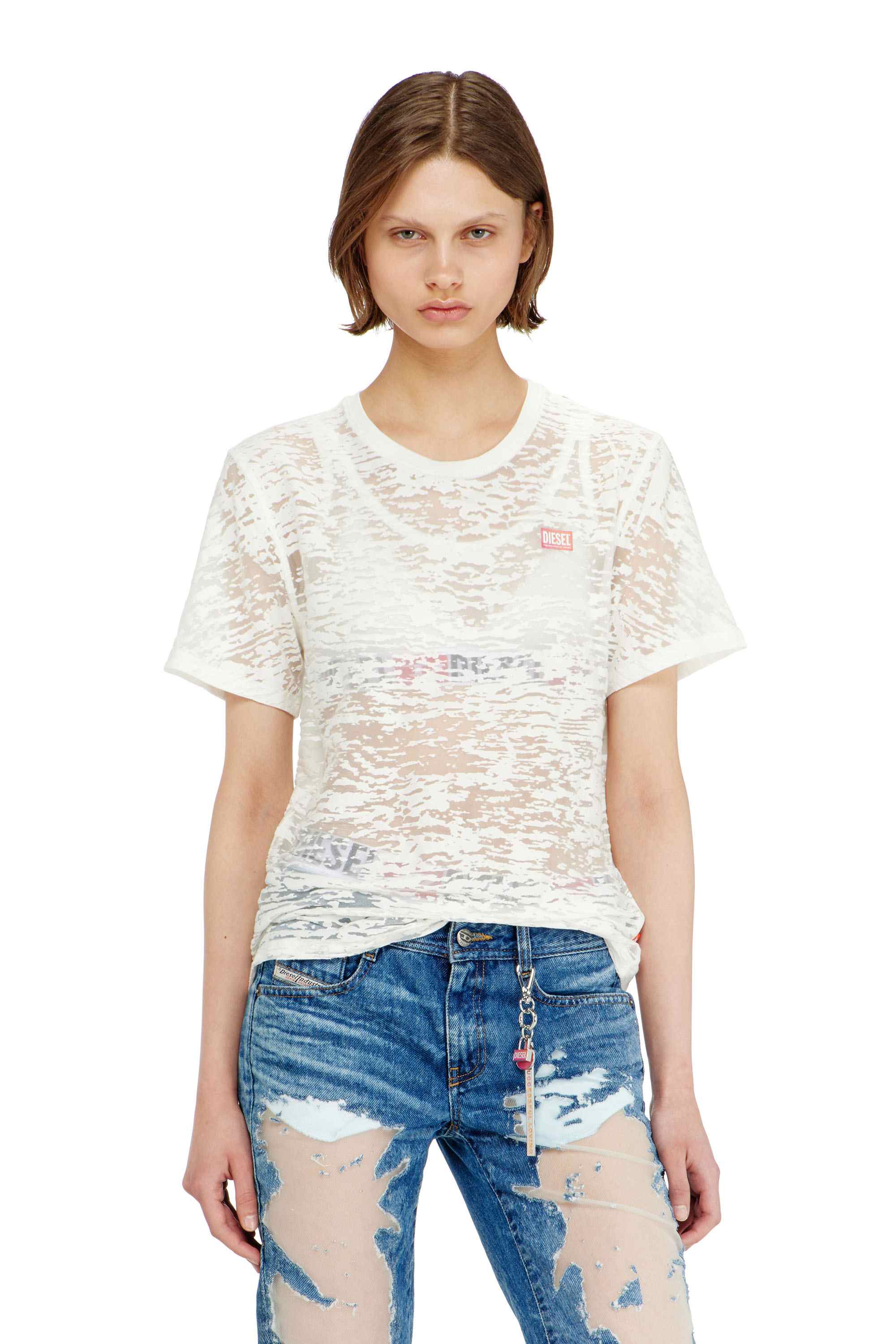 White T-shirt in all-over devoré jersey