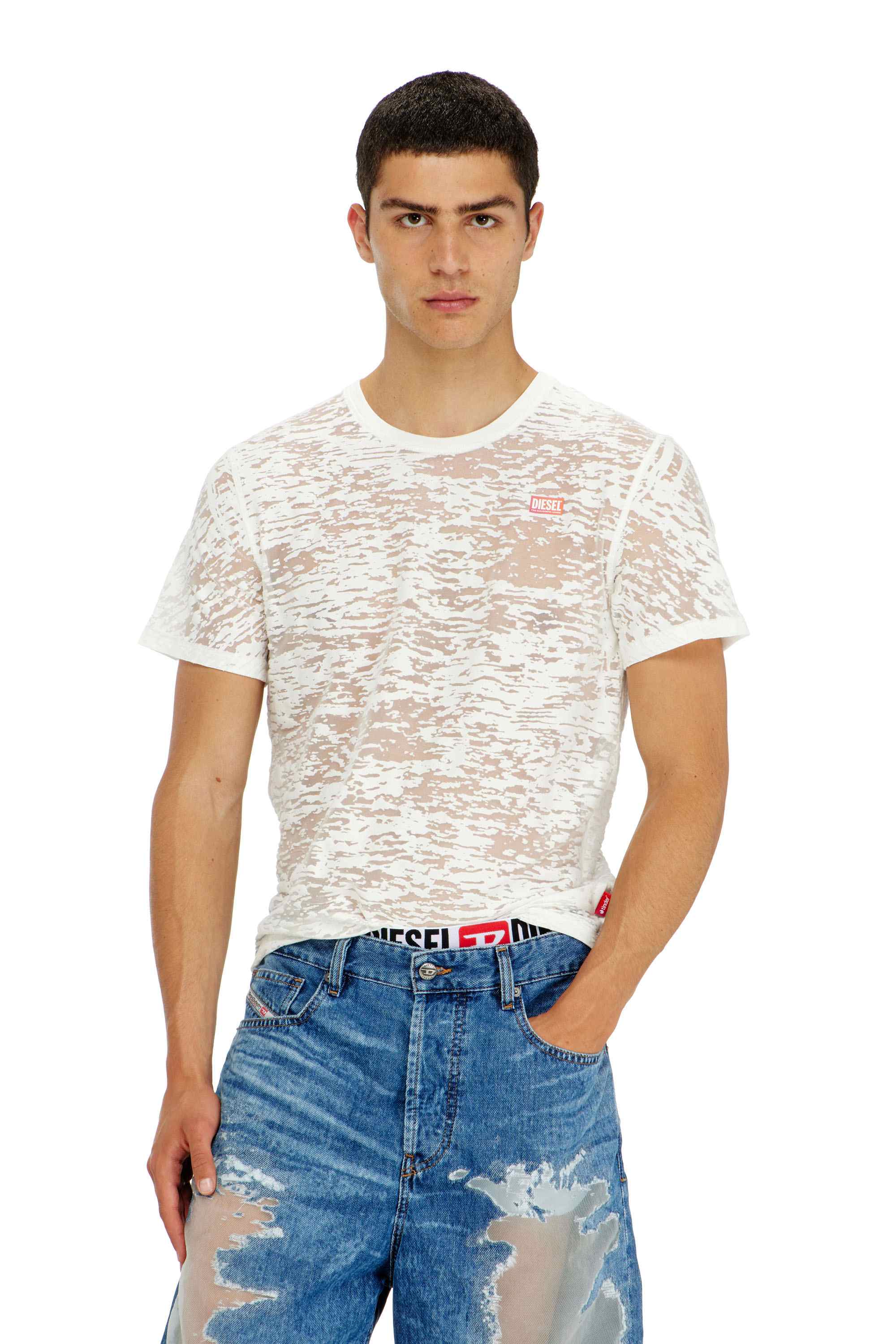 White T-shirt in all-over devoré jersey