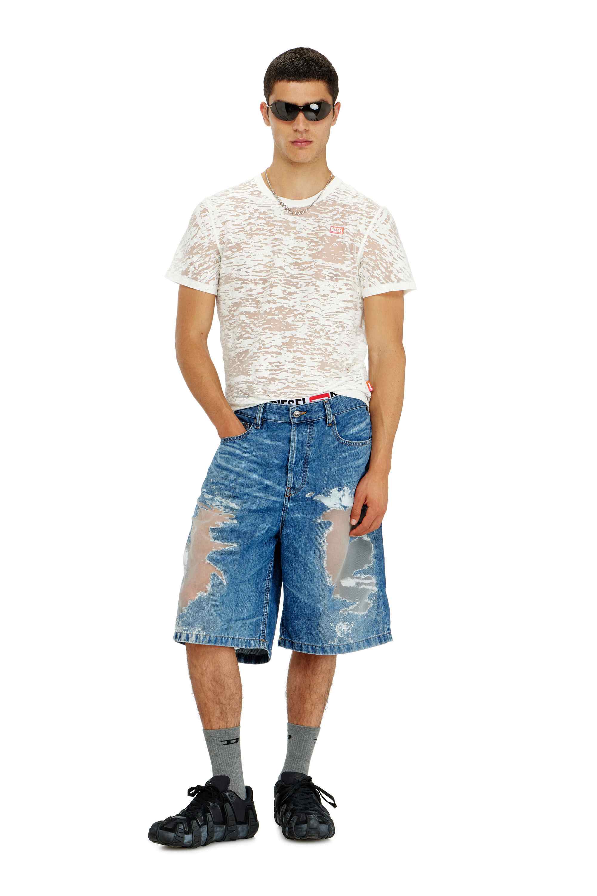 White T-shirt in all-over devoré jersey