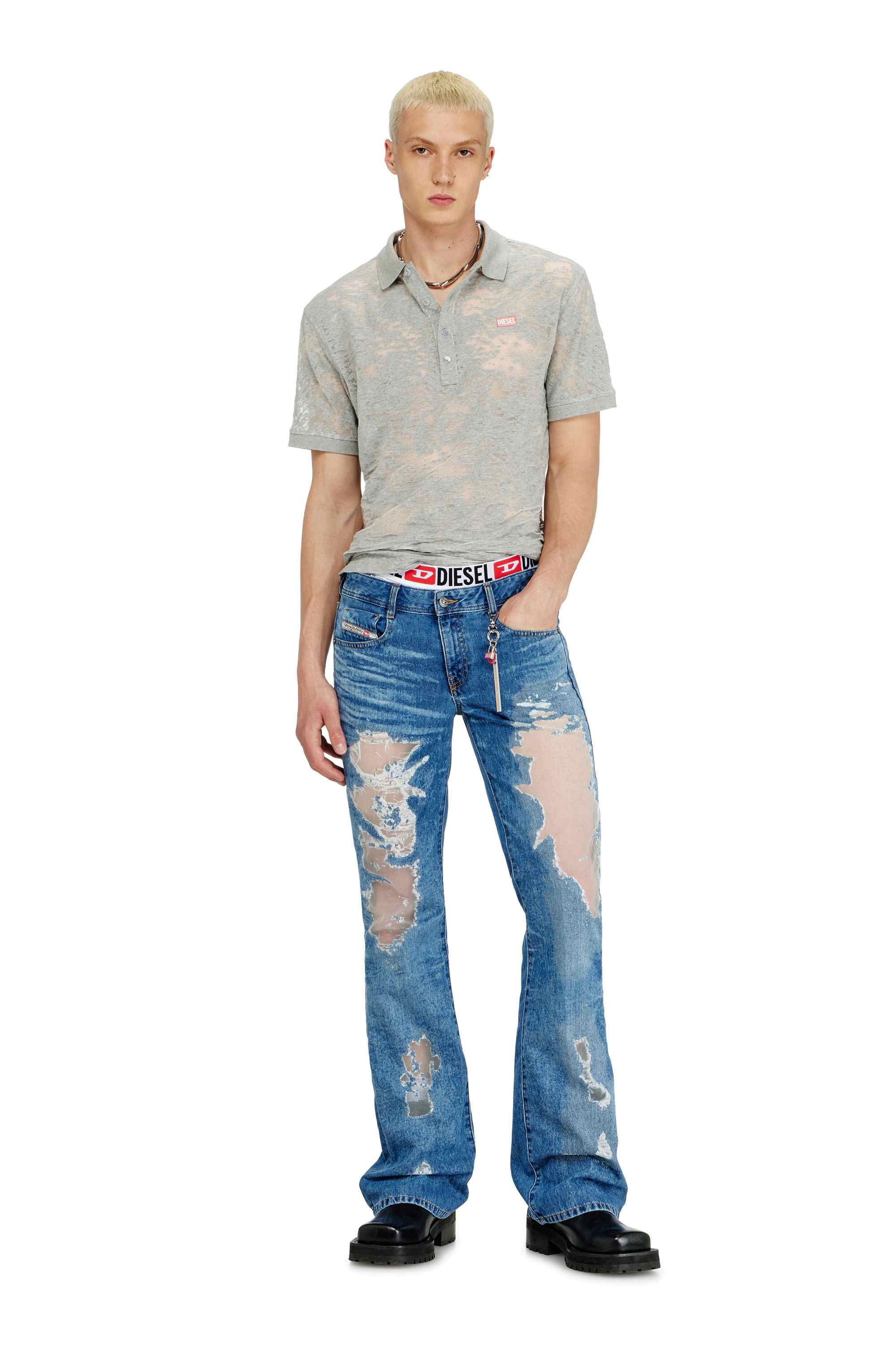 Light Grey Polo shirt in all-over devoré jersey
