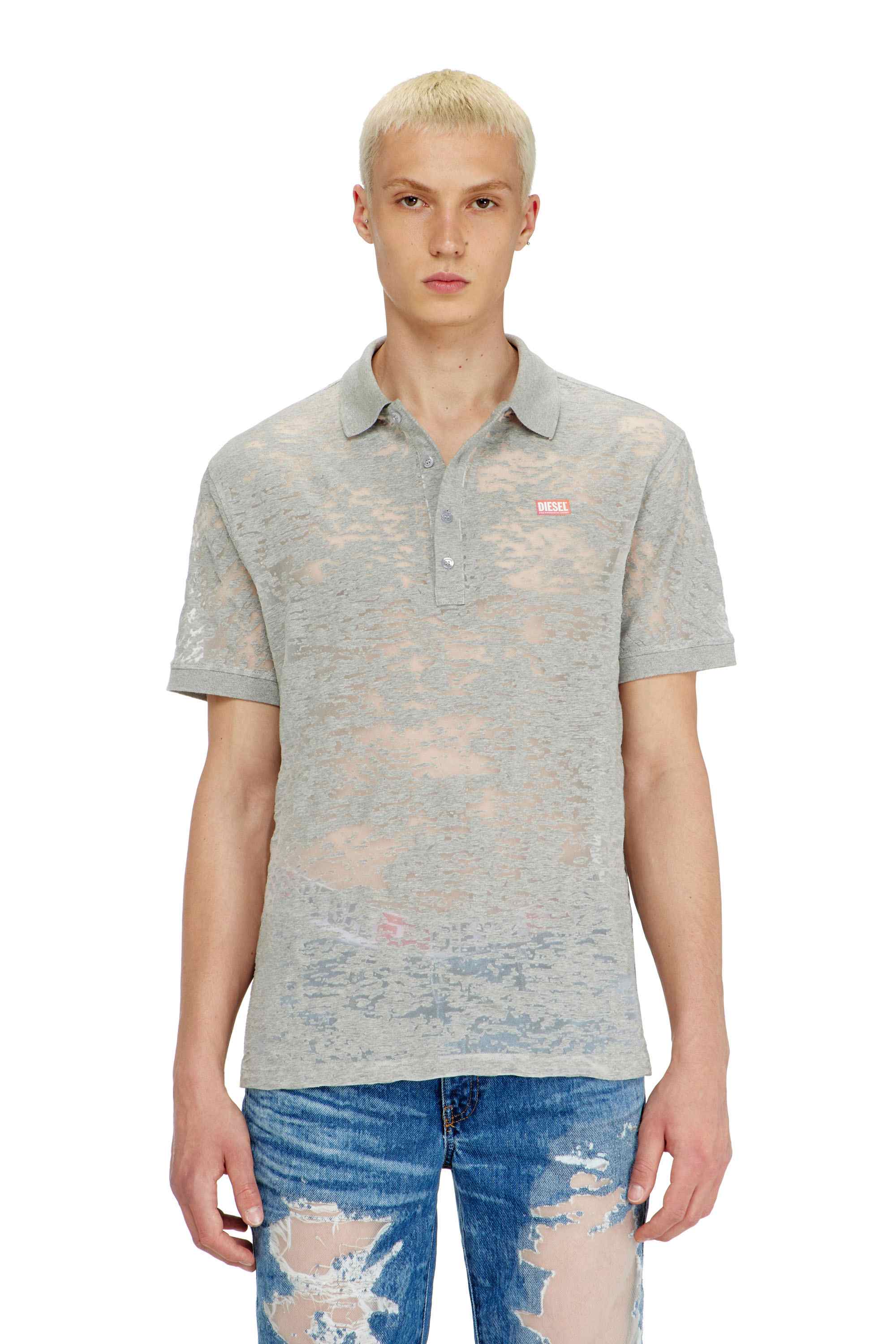 Light Grey Polo shirt in all-over devoré jersey