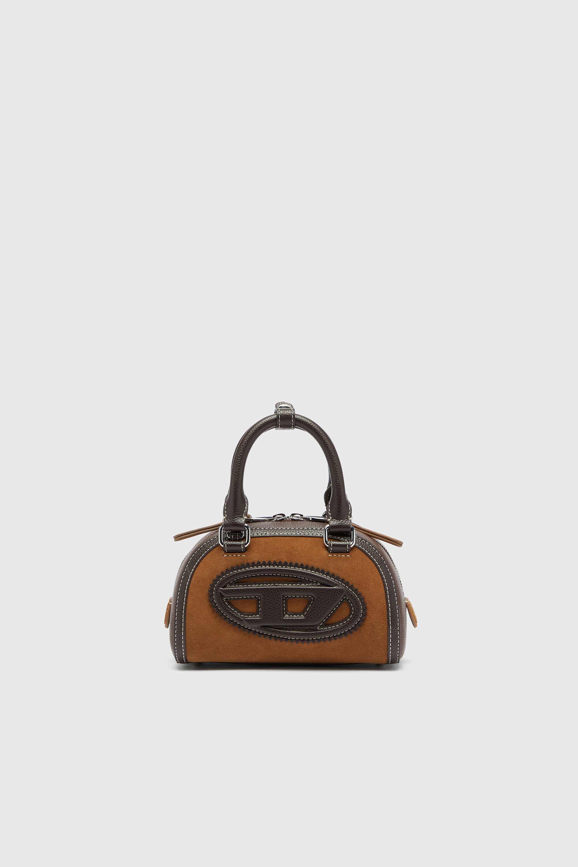 Brown 1DR Dome - Small bowling bag in suede and grainy PU