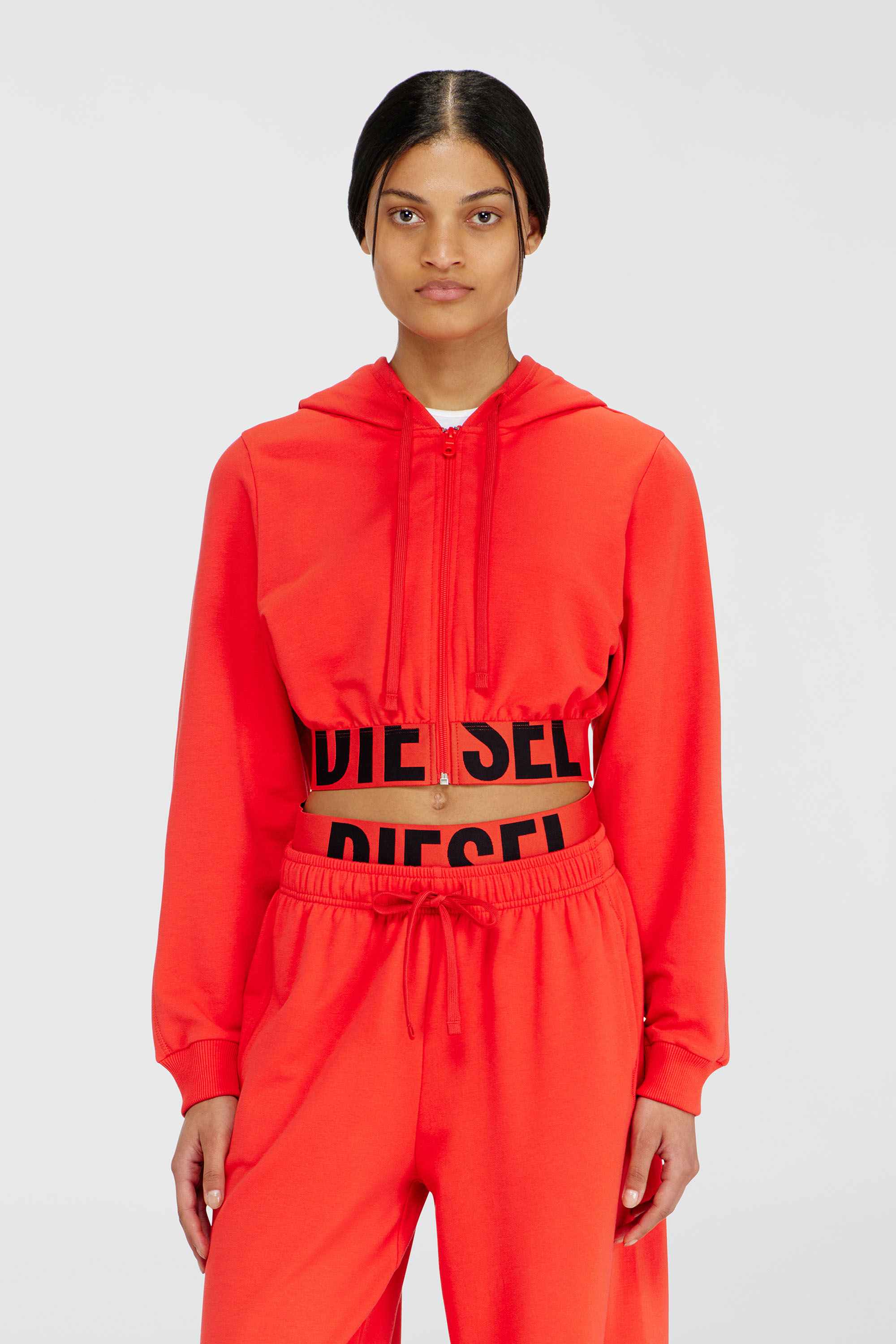 Red Cropped Hoodie With Logo Band
