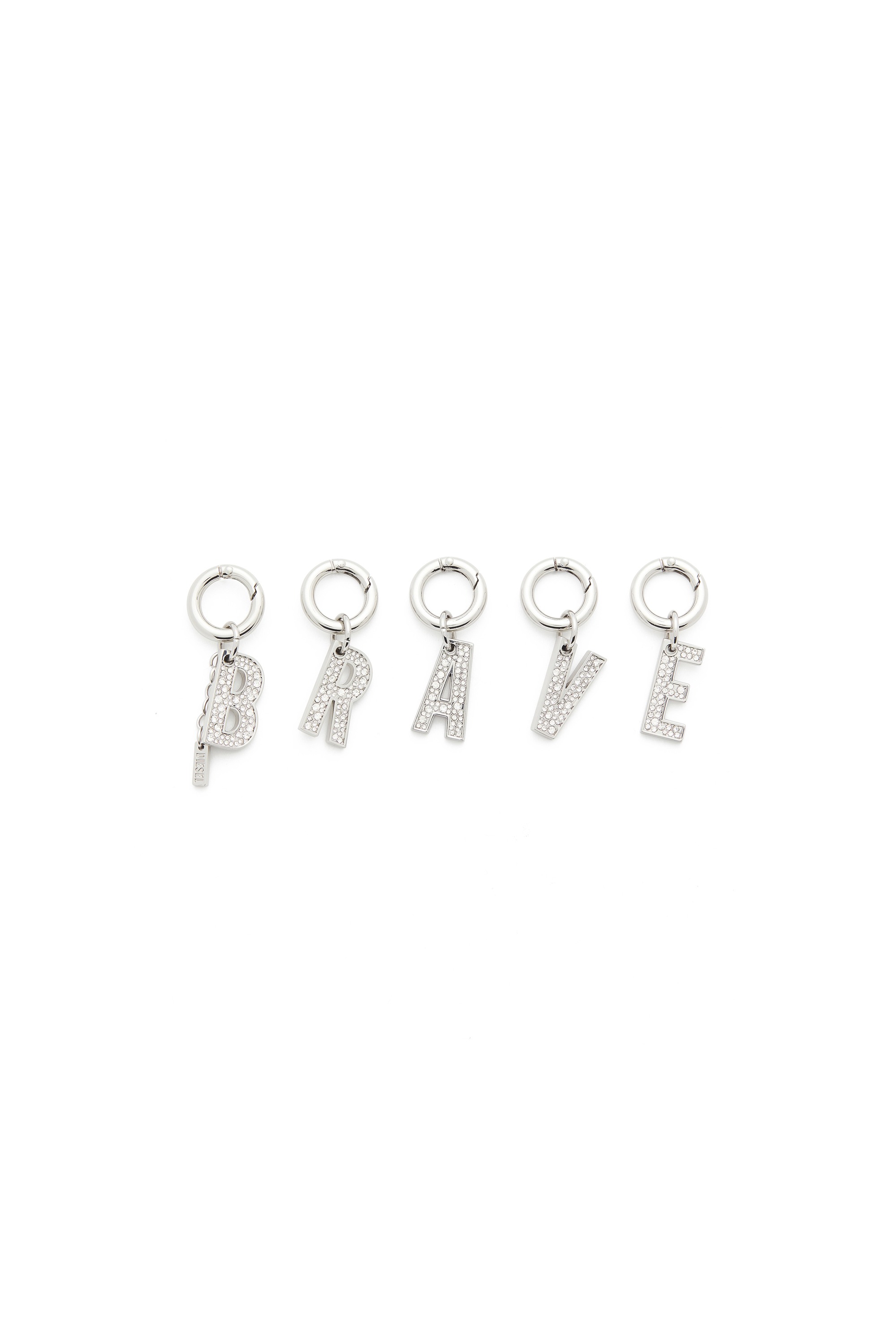 Silver Metal BRAVE charms with rhinestones