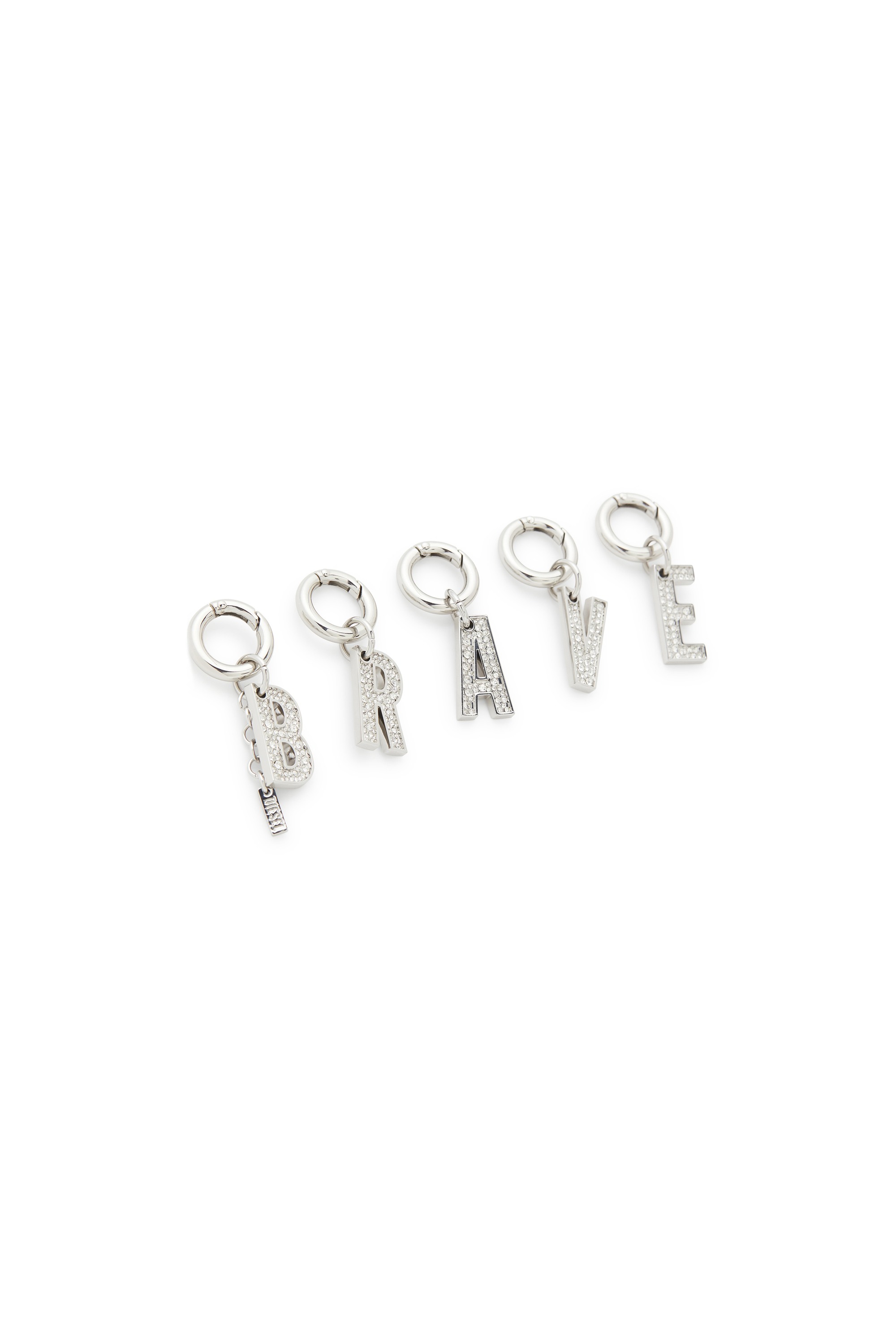 Silver Metal BRAVE charms with rhinestones