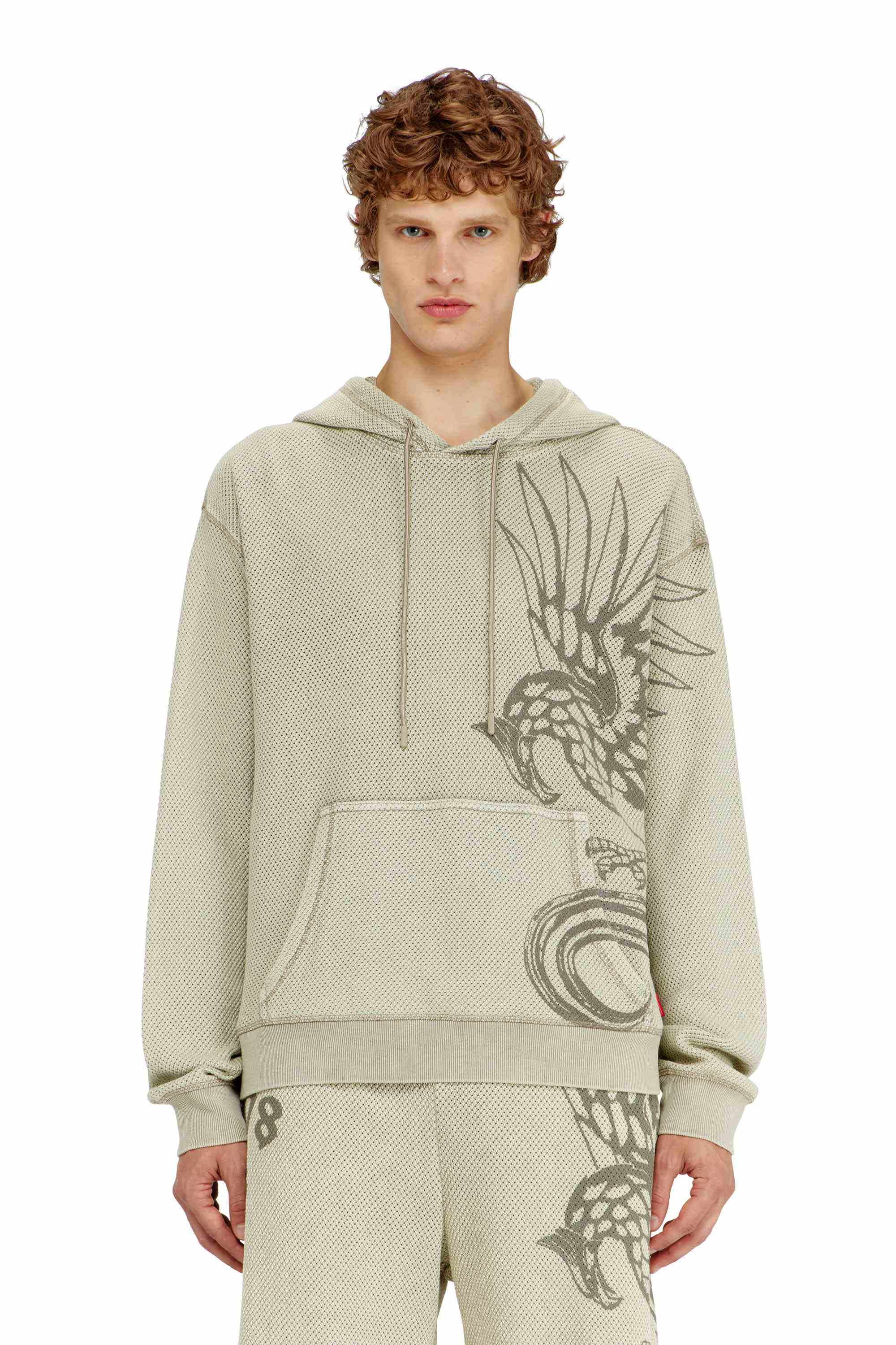 Beige Hoodie in textured cotton mesh