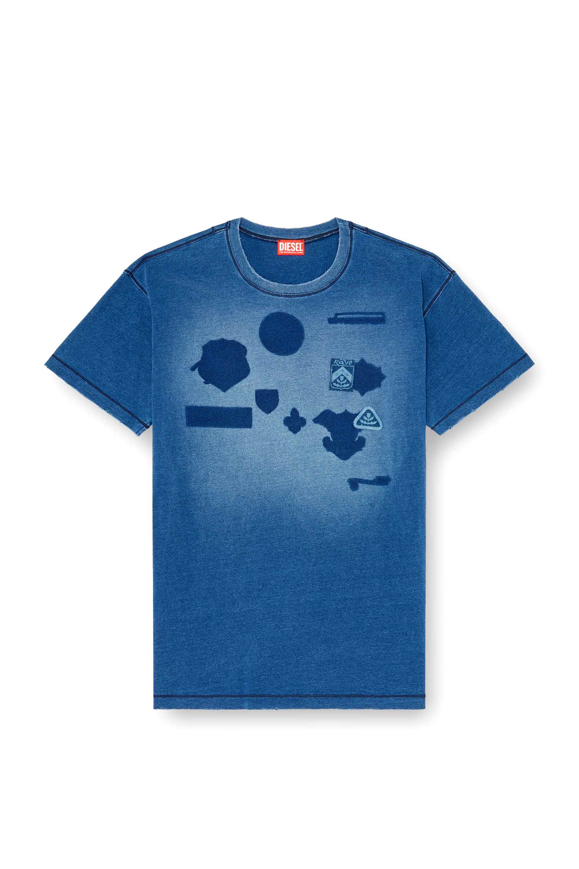 Blue T-shirt with shadow-effect patches