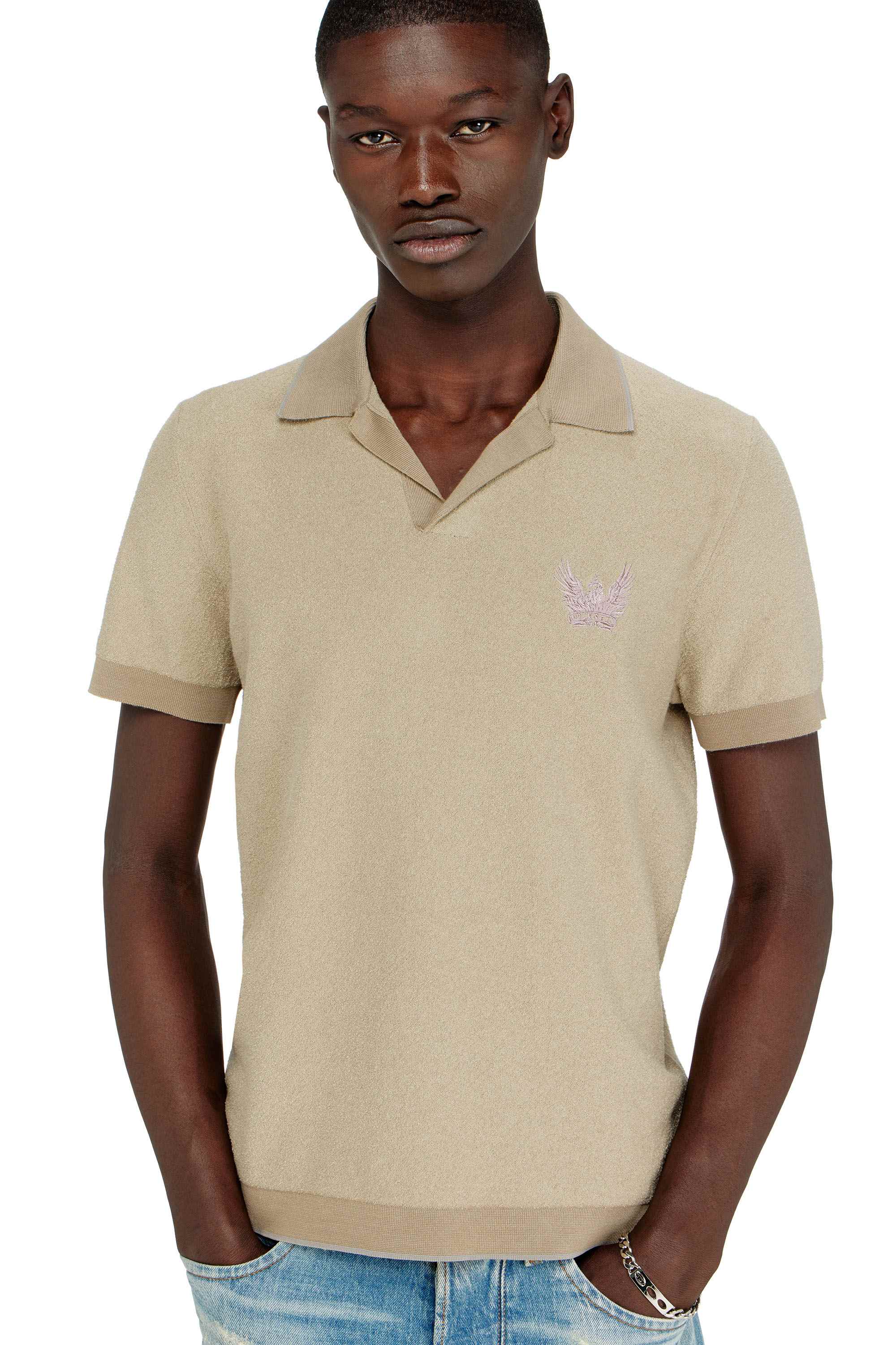 Beige Bouclé-knit polo shirt with Phoenix logo