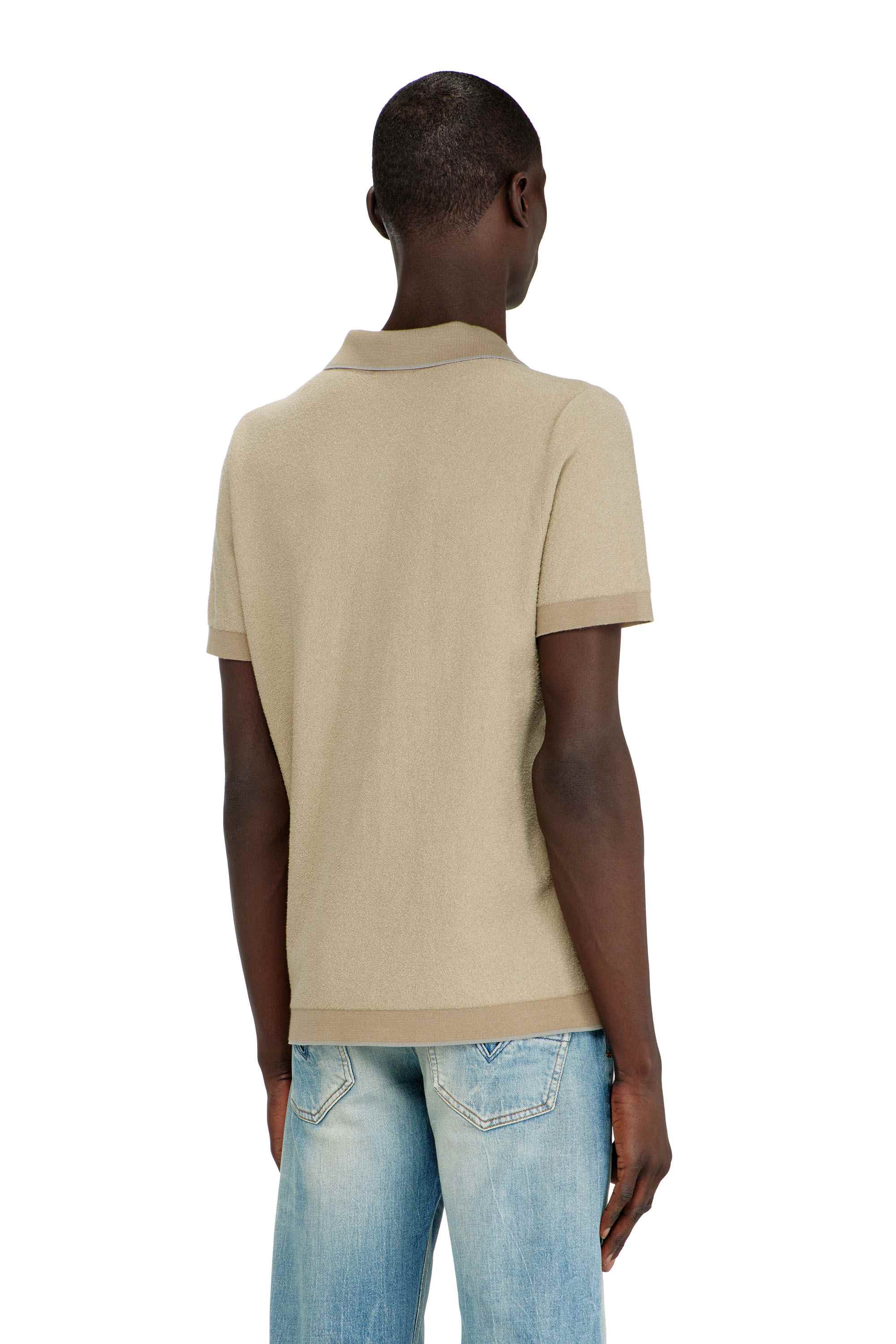 Beige Bouclé-knit polo shirt with Phoenix logo