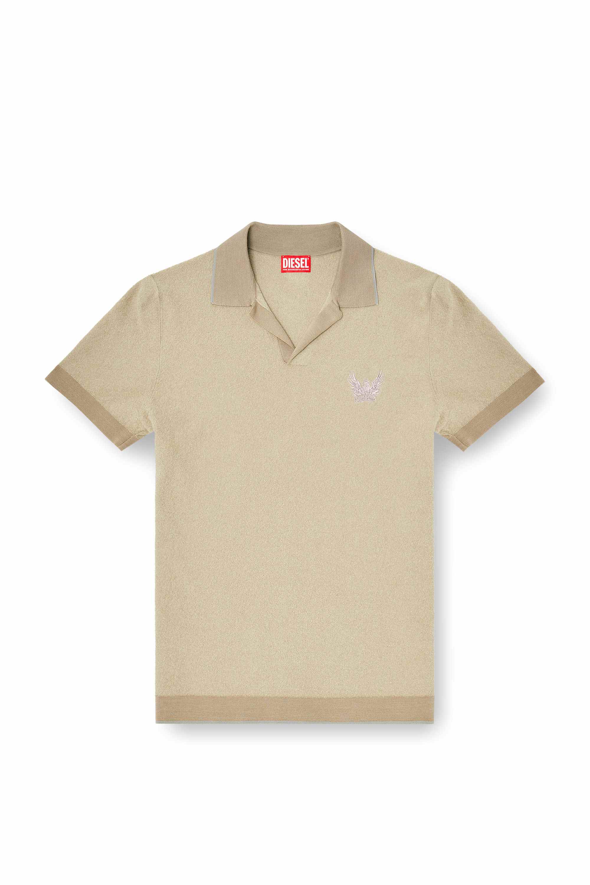 Beige Bouclé-knit polo shirt with Phoenix logo