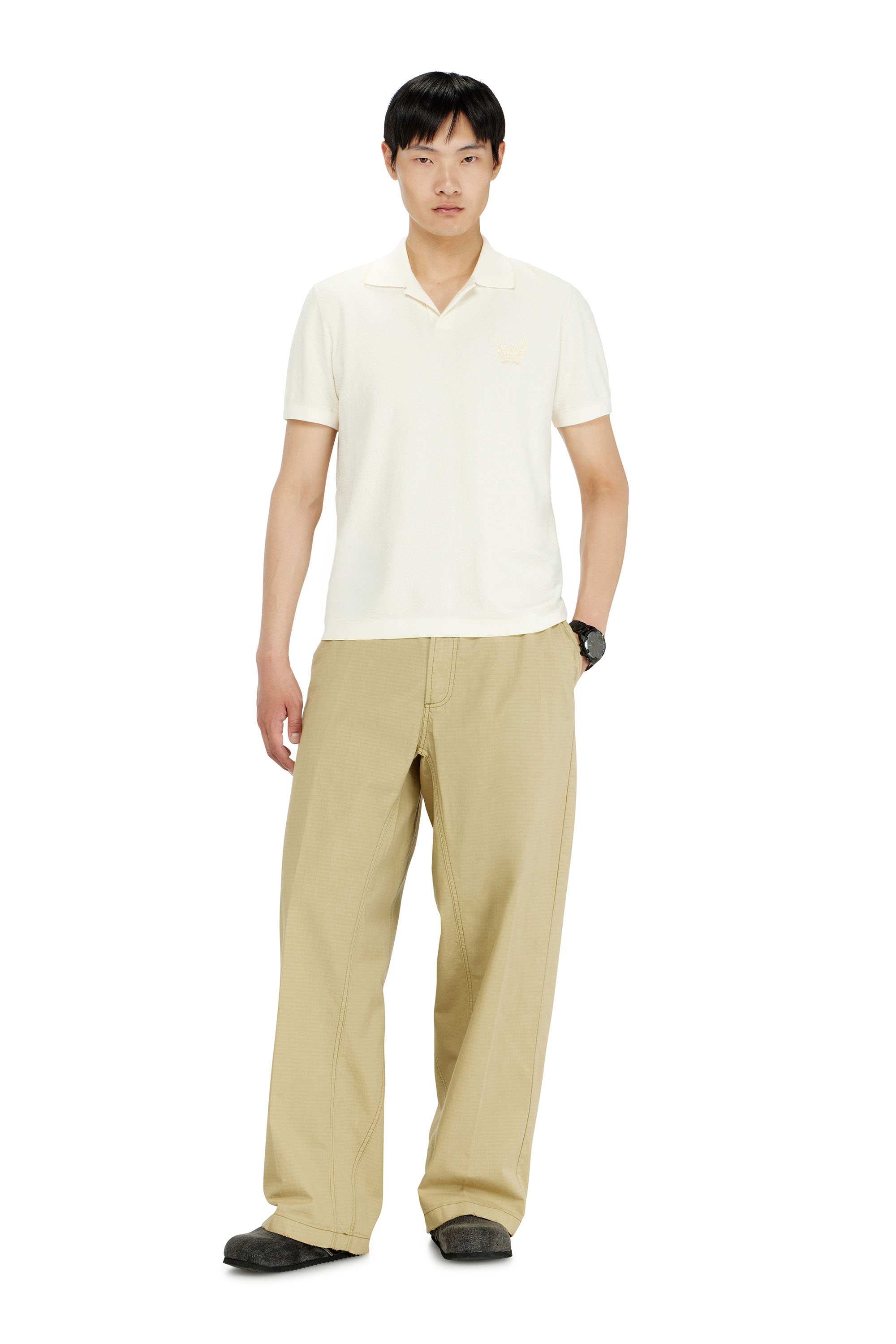 White Bouclé-knit polo shirt with Phoenix logo