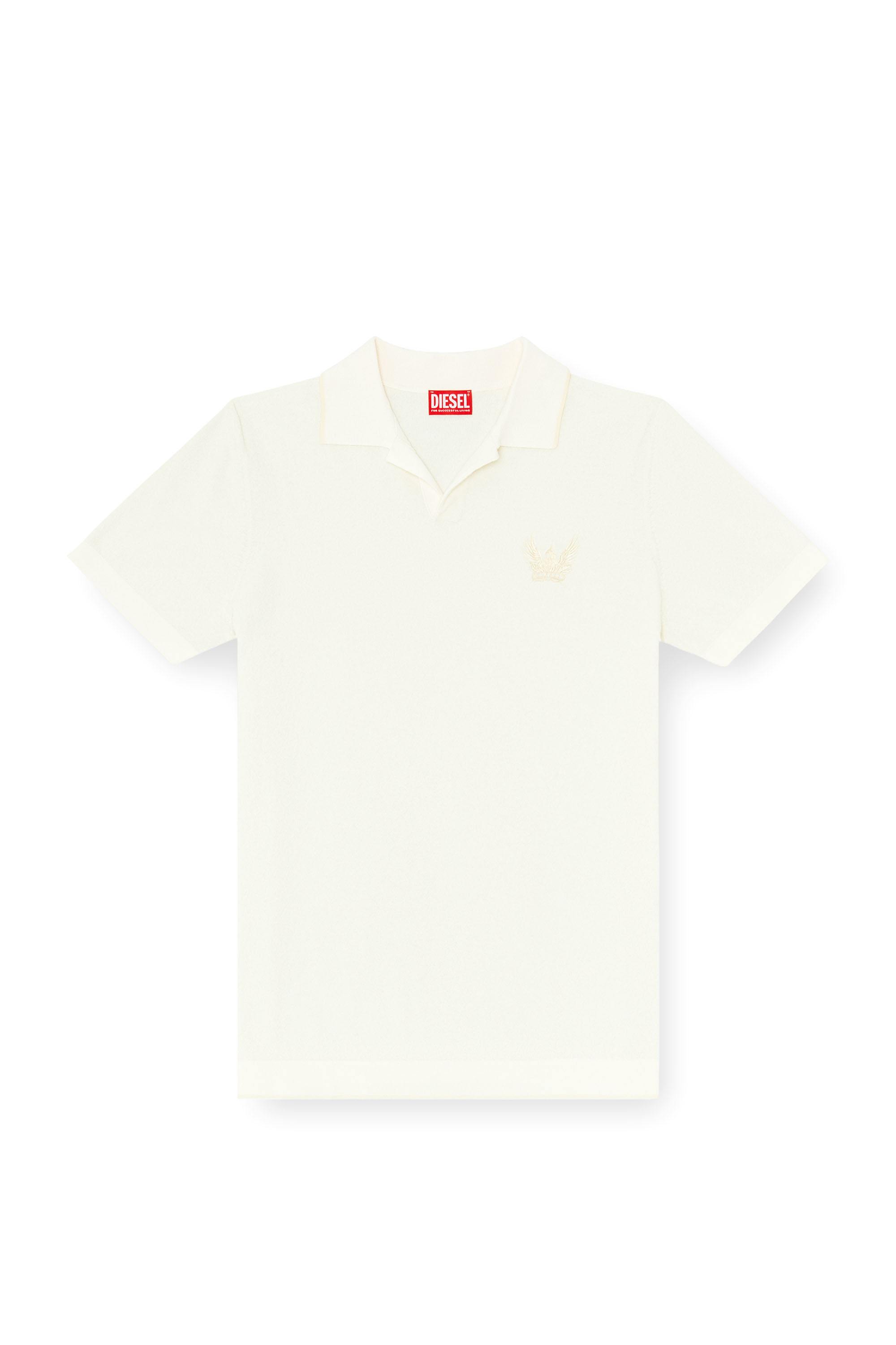 White Bouclé-knit polo shirt with Phoenix logo