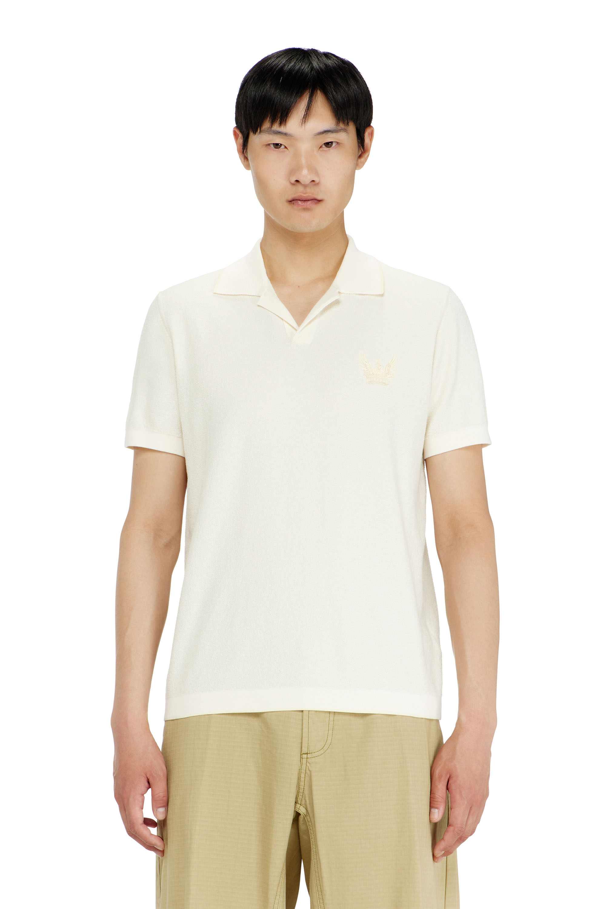 White Bouclé-knit polo shirt with Phoenix logo