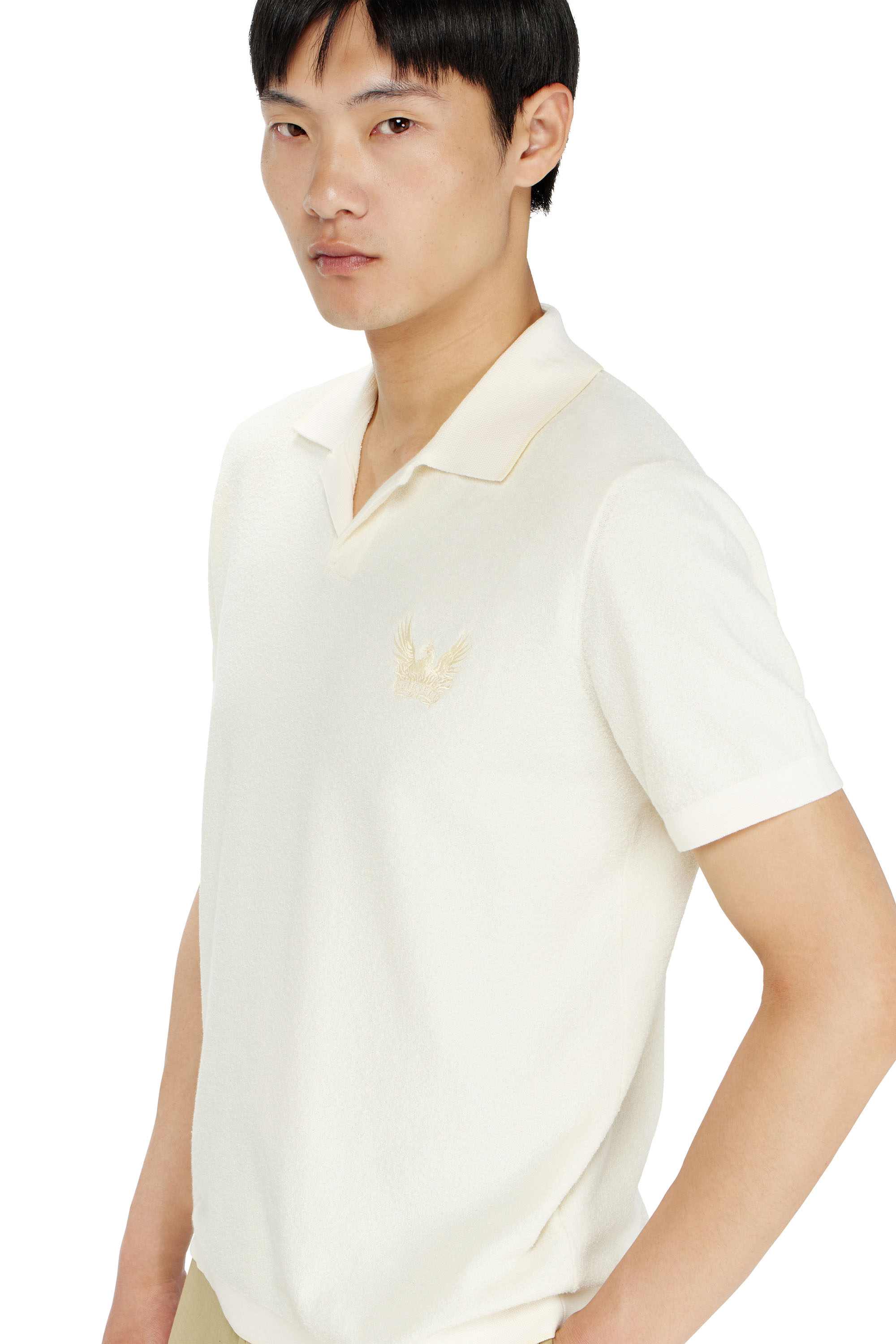 White Bouclé-knit polo shirt with Phoenix logo