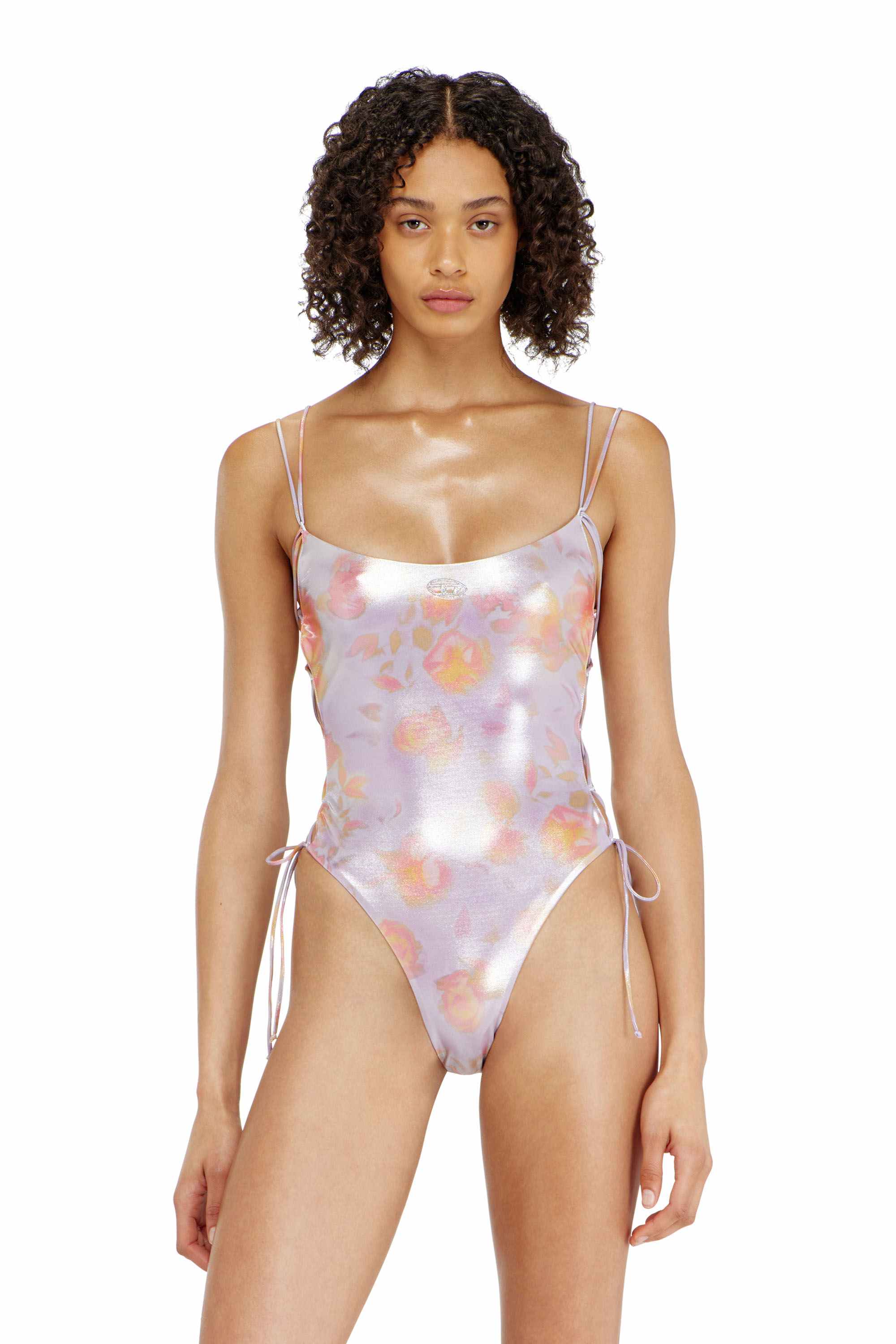 Floral metallic lace-up swimsuit