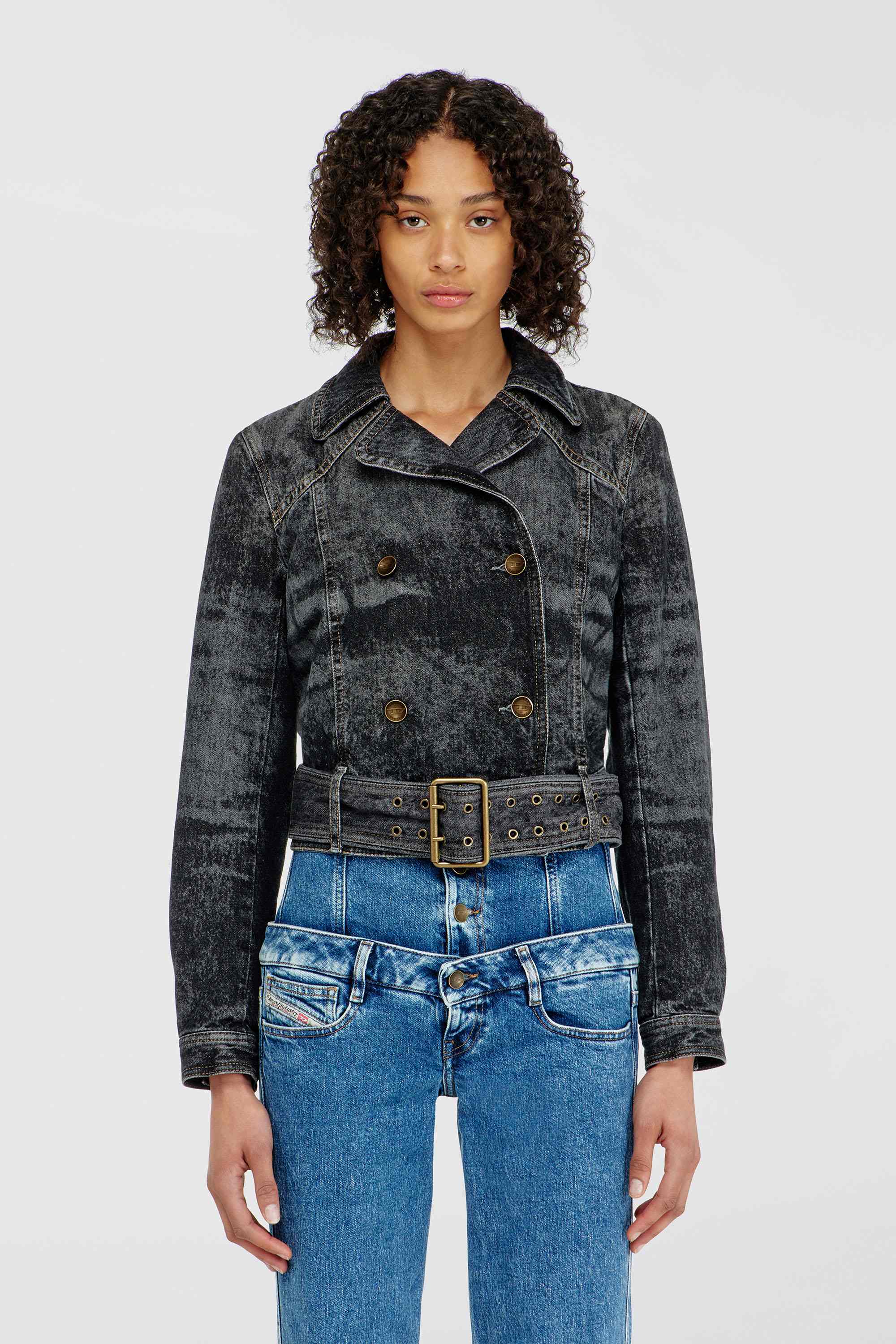 Black Cropped denim jacket with belt