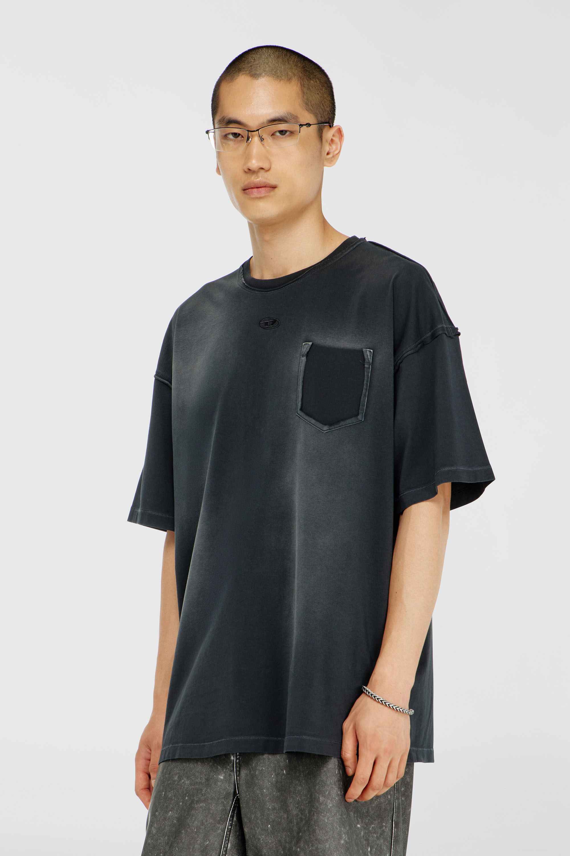 Black Faded T-shirt with ripped pocket detail