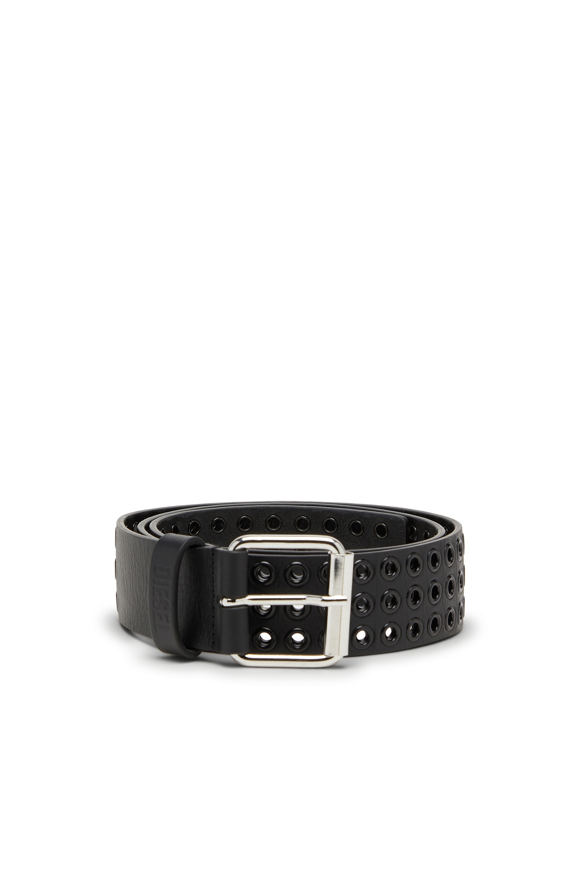 4cm leather belt with all-over eyelets
