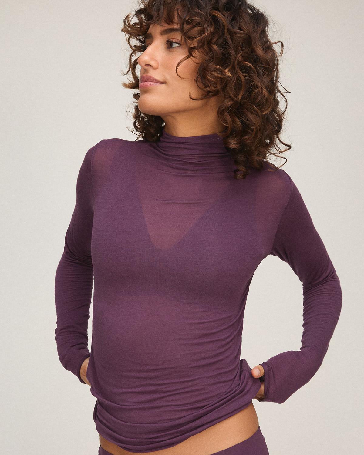 Super Soft Turtleneck Shirt With Cashmere - Purple
