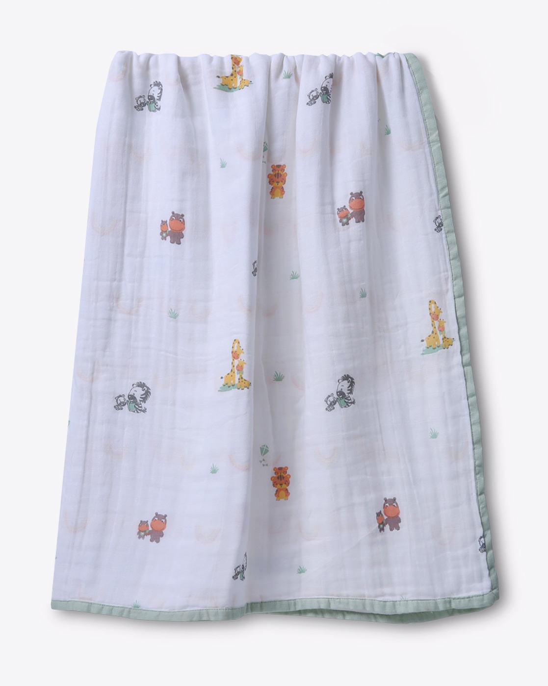 Mothercare | Mila Baby Muslin Blanket Animals and Rainbows Green 2