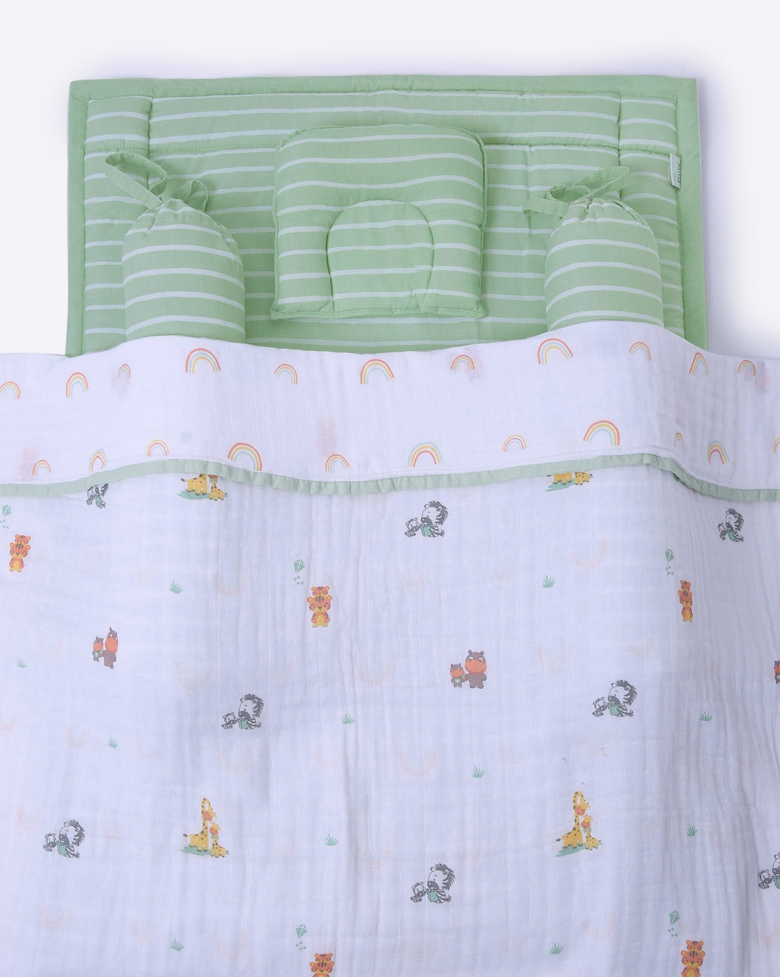 Mothercare | Mila Baby Muslin Blanket Animals and Rainbows Green 3