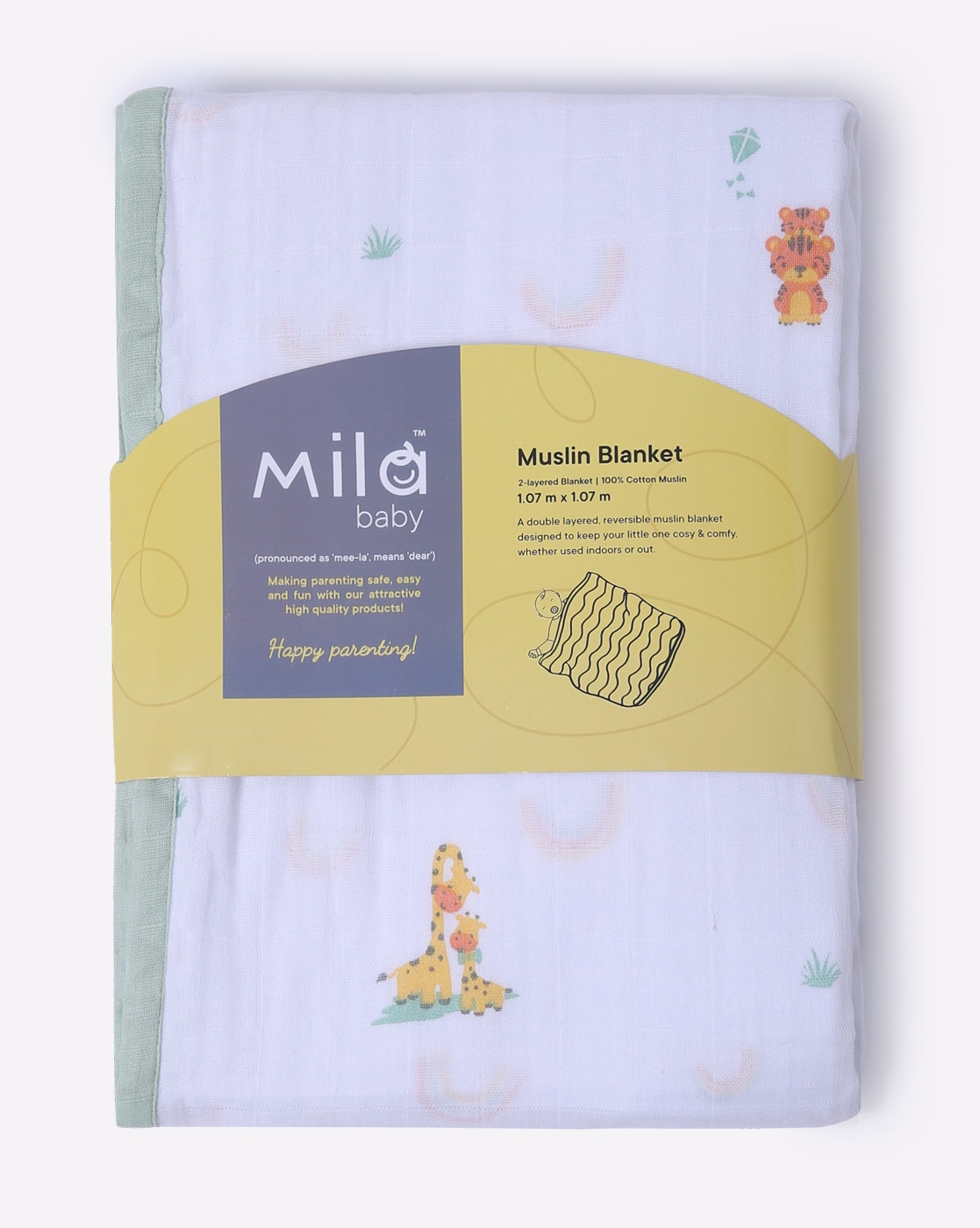 Mothercare | Mila Baby Muslin Blanket Animals and Rainbows Green 5