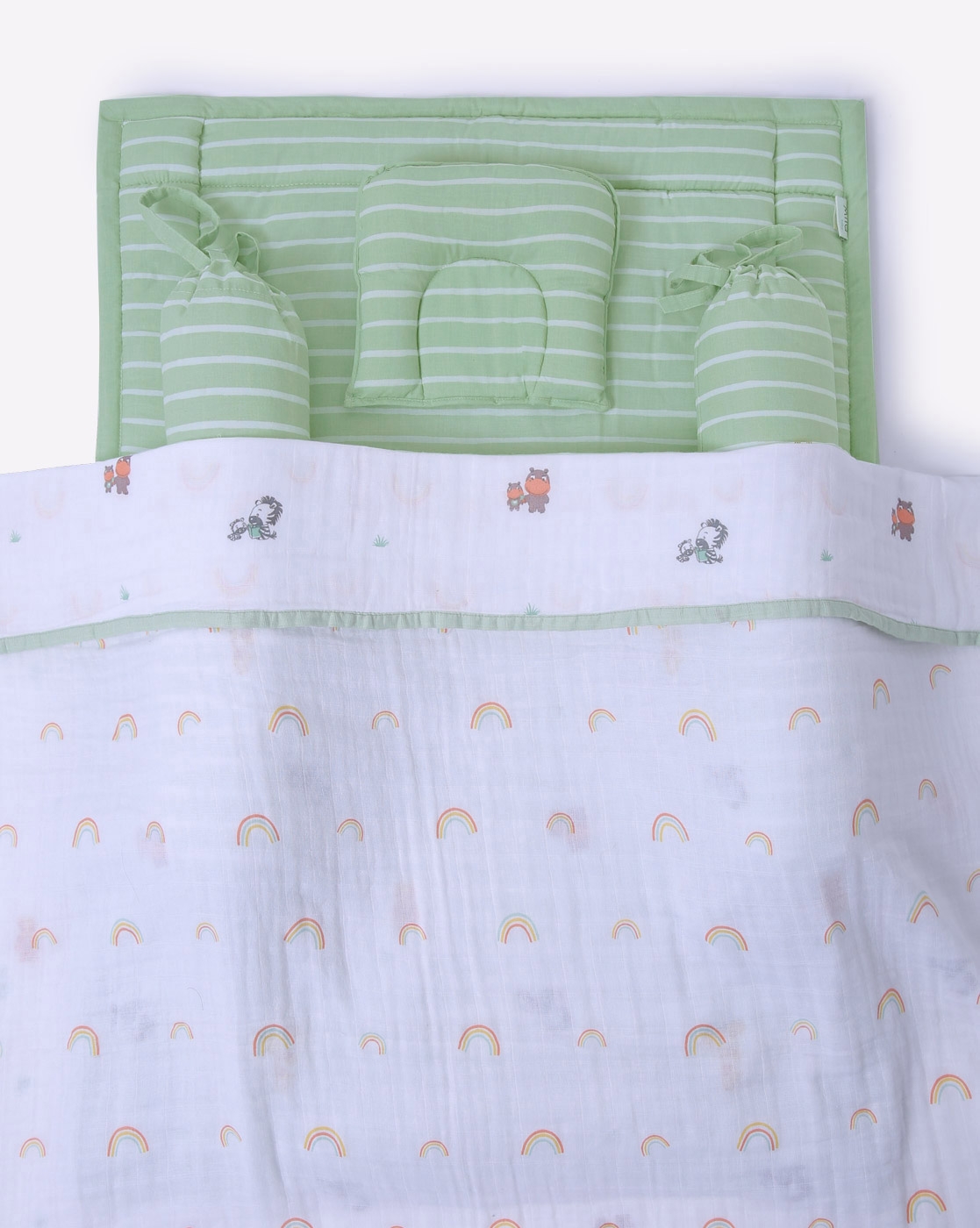 Mothercare | Mila Baby Muslin Blanket Animals and Rainbows Green 4