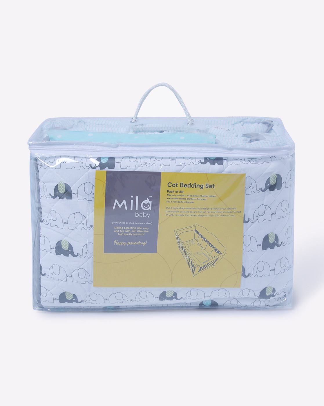 Mila Baby Elephant New Born Bedding Set (Large bundle with full bumper)