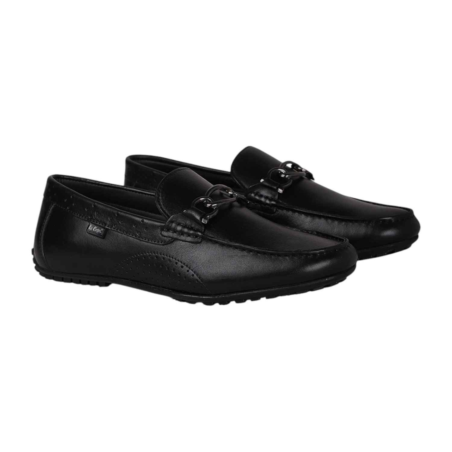 Men Black Leather Loafers with Metal Bit Detail