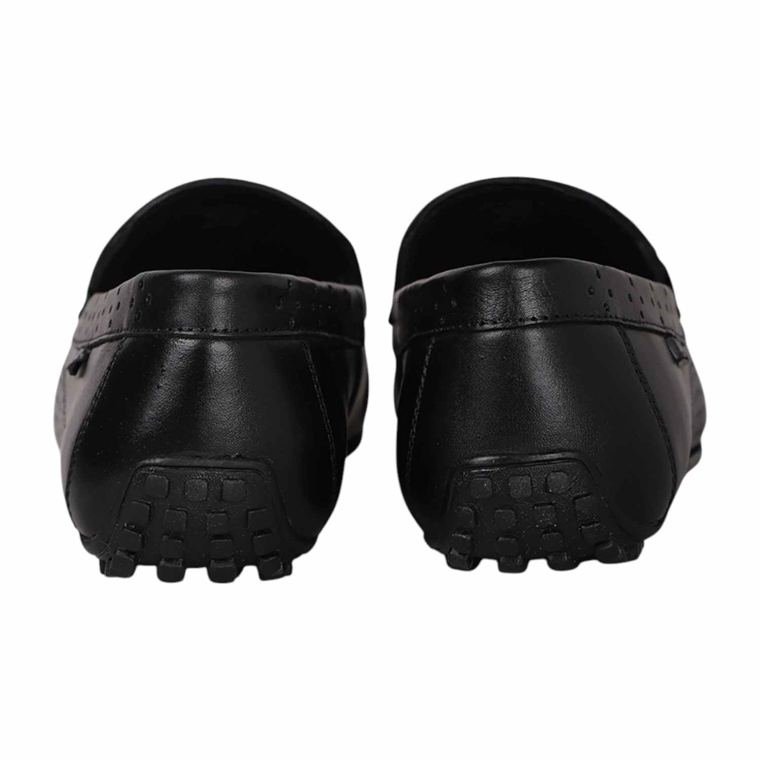 Men Black Leather Loafers with Metal Bit Detail