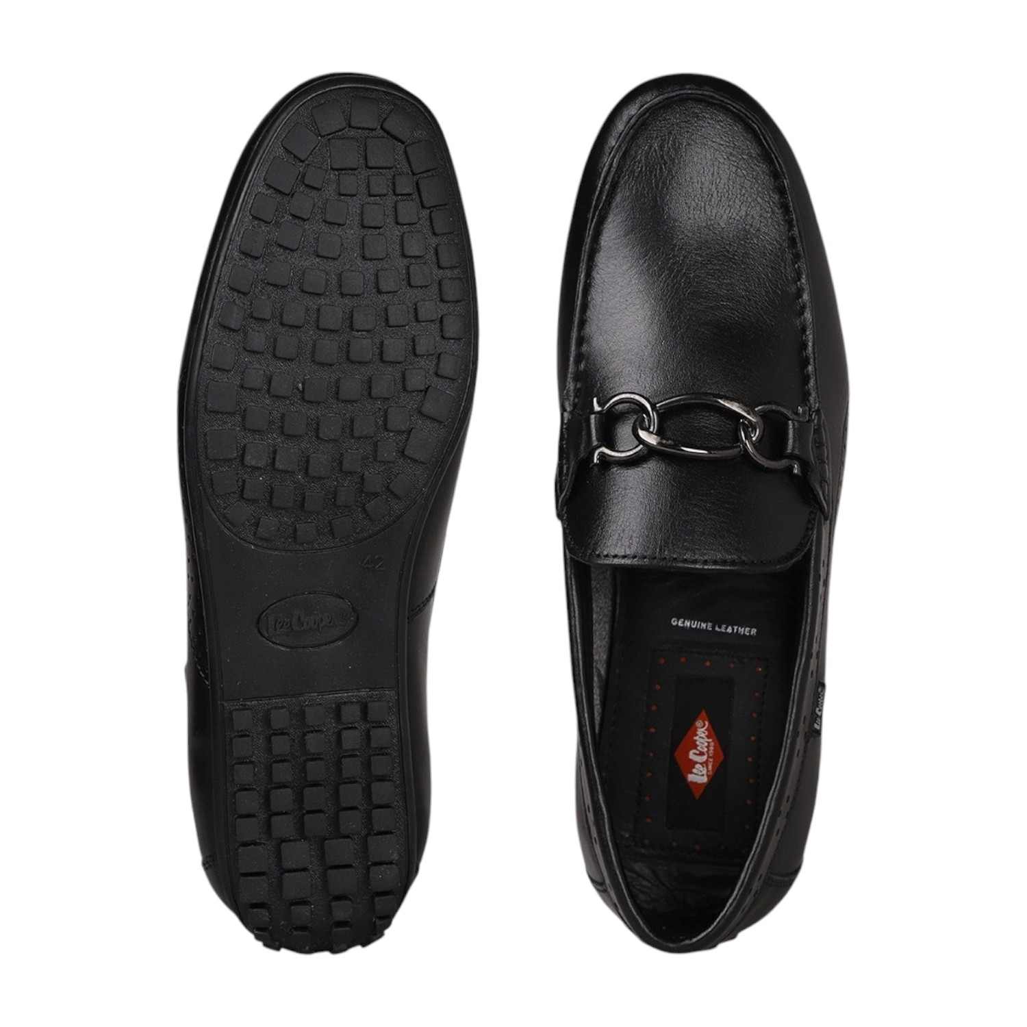 Men Black Leather Loafers with Metal Bit Detail