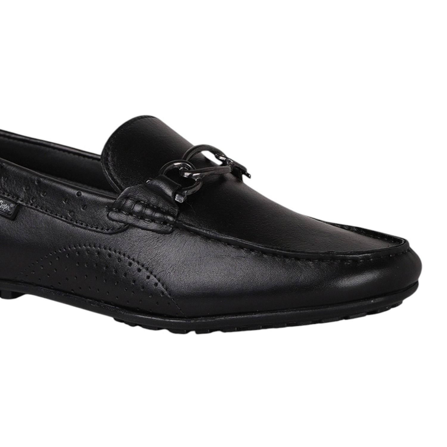 Men Black Leather Loafers with Metal Bit Detail