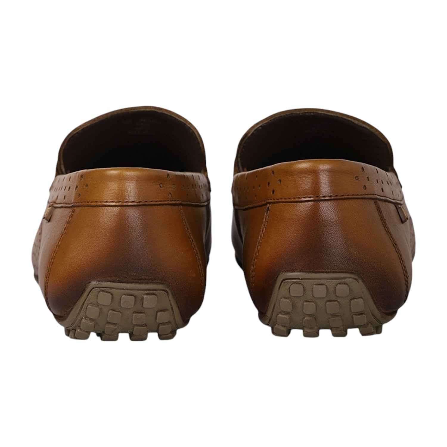 Men Tan Leather Loafers with Metal Bit Detail