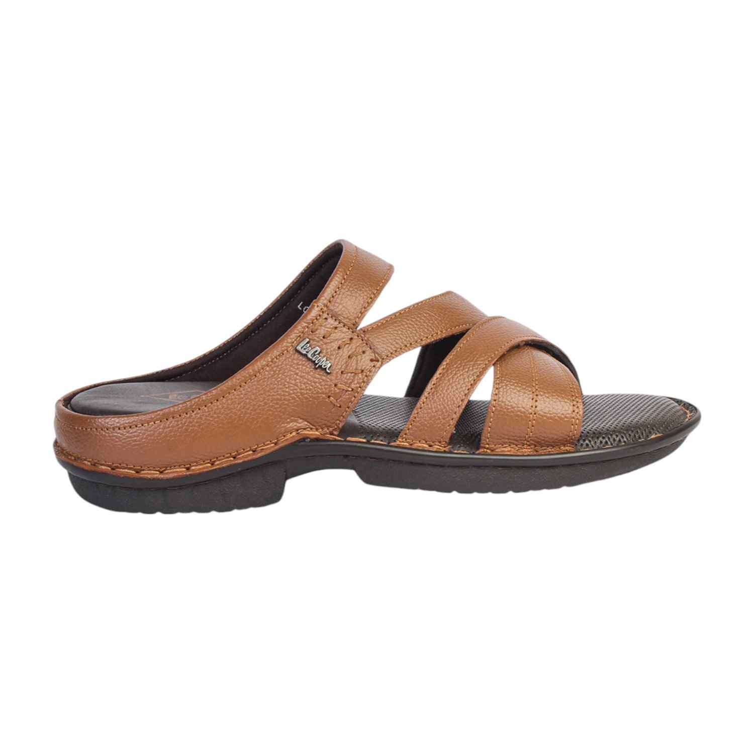 Men Brown Slip-On Comfort Sandals with Criss-Cross Straps