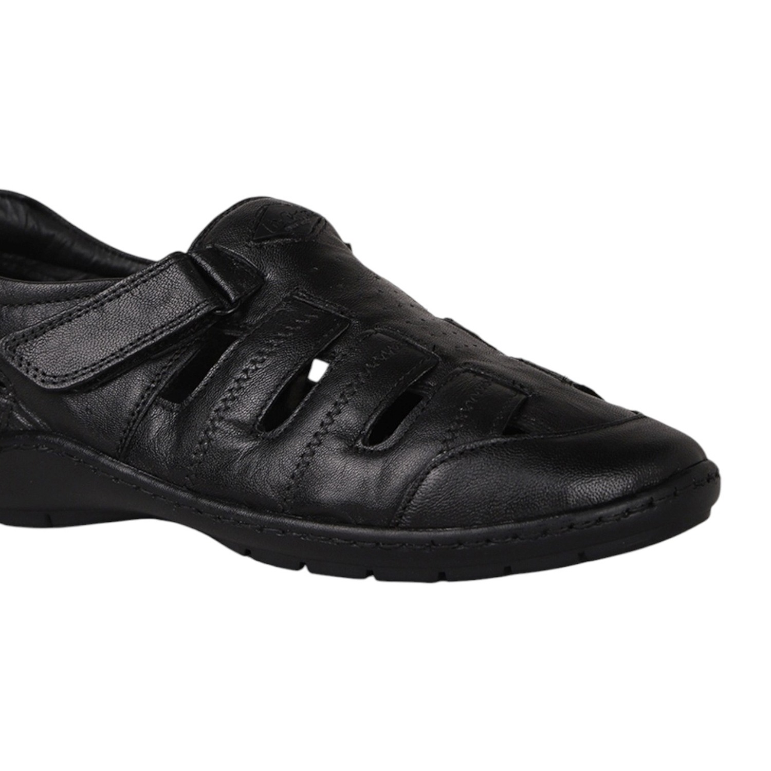 Men Black Closed-Toe Sandals with Hook-and-Loop Strap